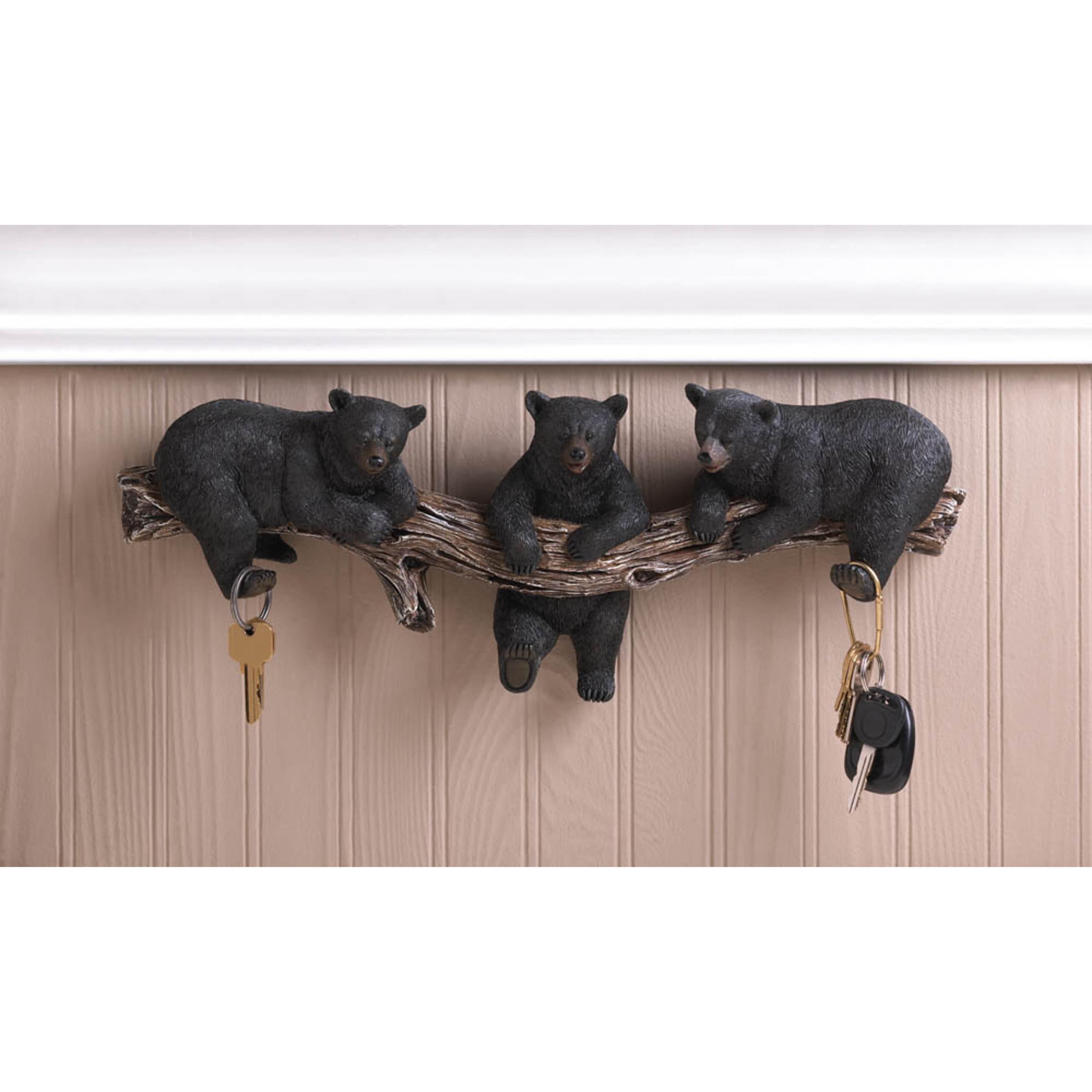 18.5&#x22; Black Bear Trio Hooks Wall Plaque