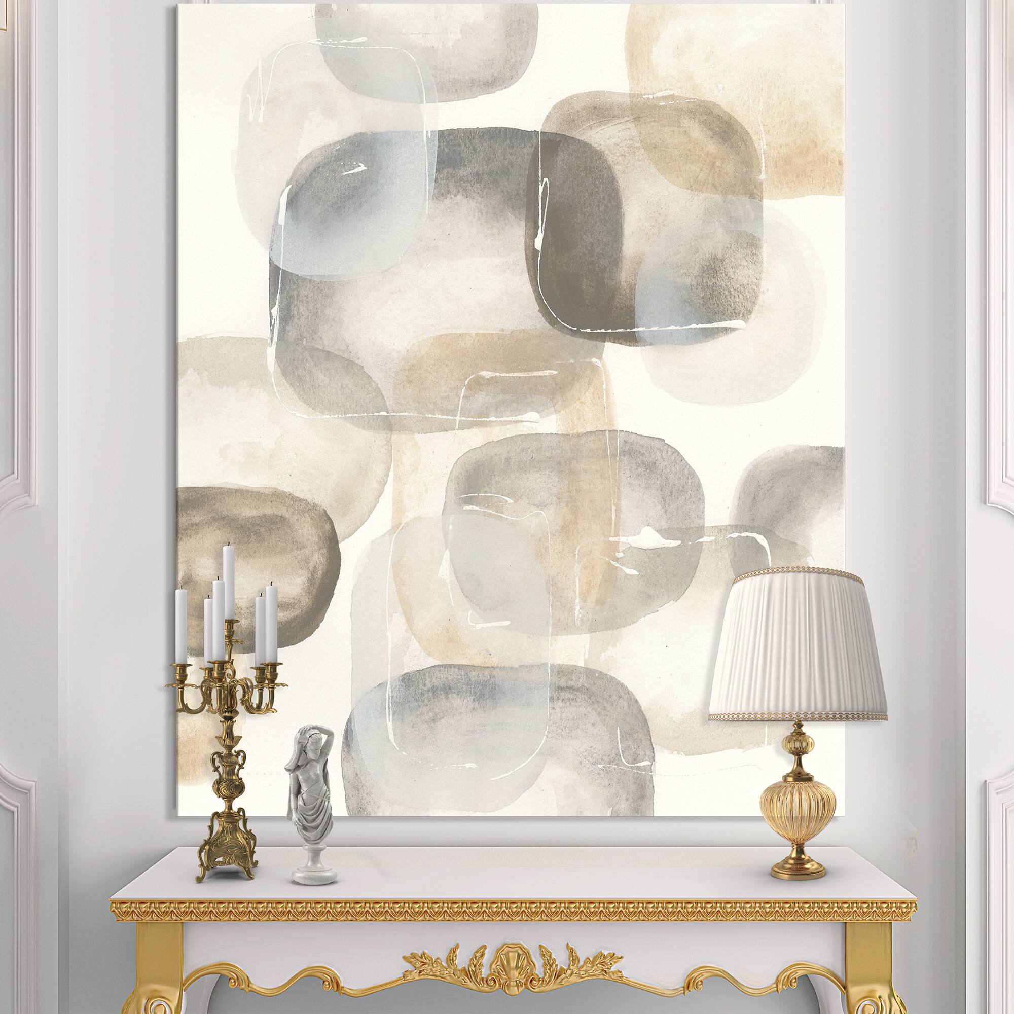 Designart - Neutral Oval Grey Stones II - Modern Glam Canvas Artwork