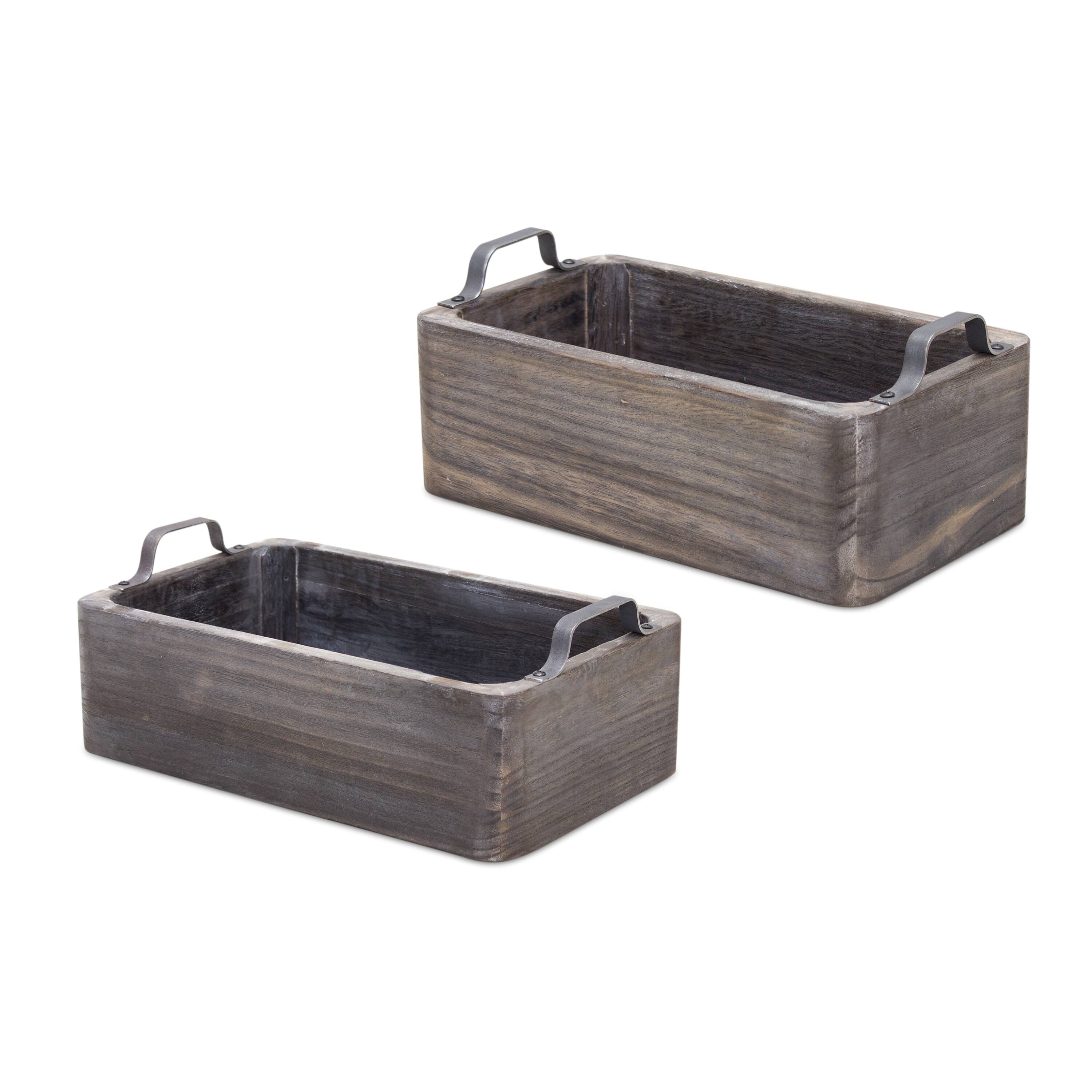 Natural Wooden Box Tray Set with Handles