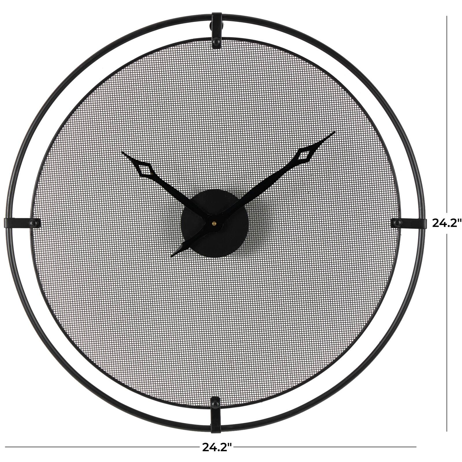 Industrial Black Metal & Gray Mesh Wall Clock
