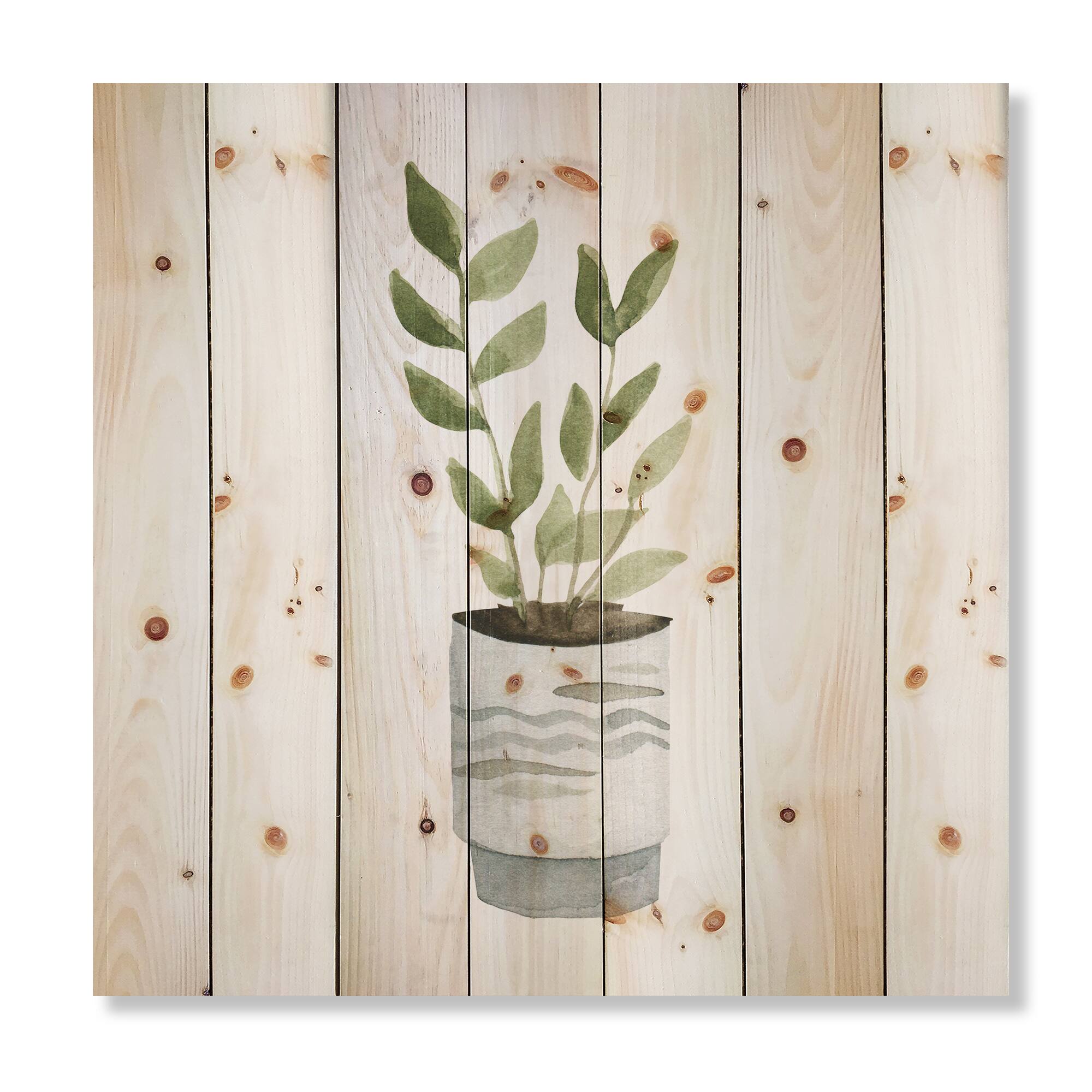 Designart - Indoor Green Home House Plants II - Traditional Print on Natural Pine Wood