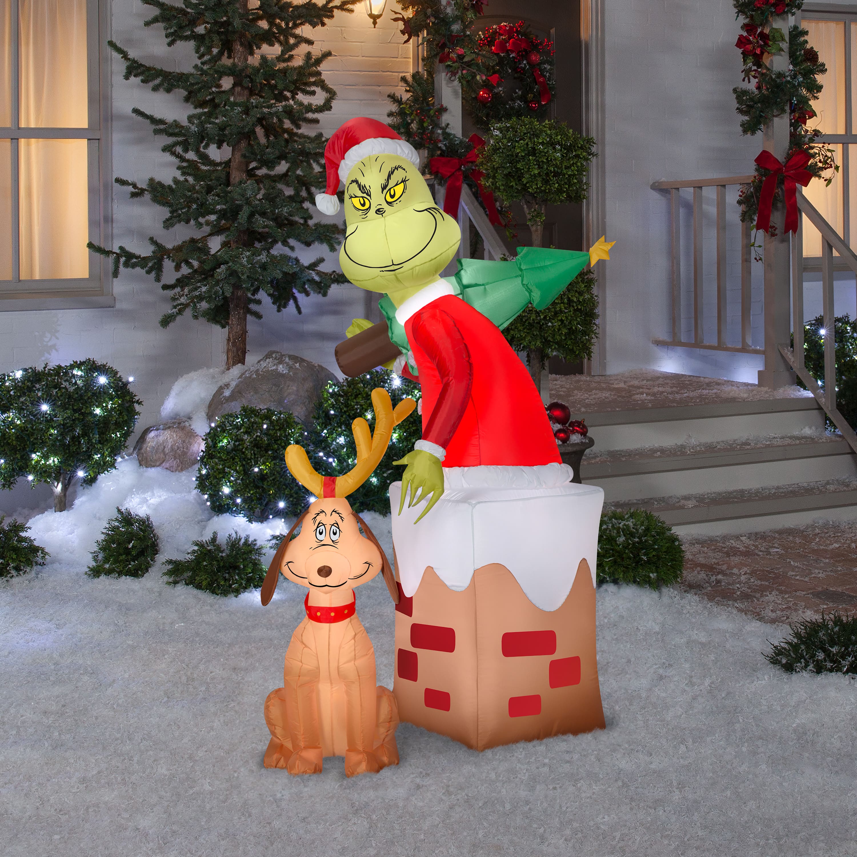 5.5ft. Airblown® Inflatable Grinch in Chimney with Max | Christmas ...