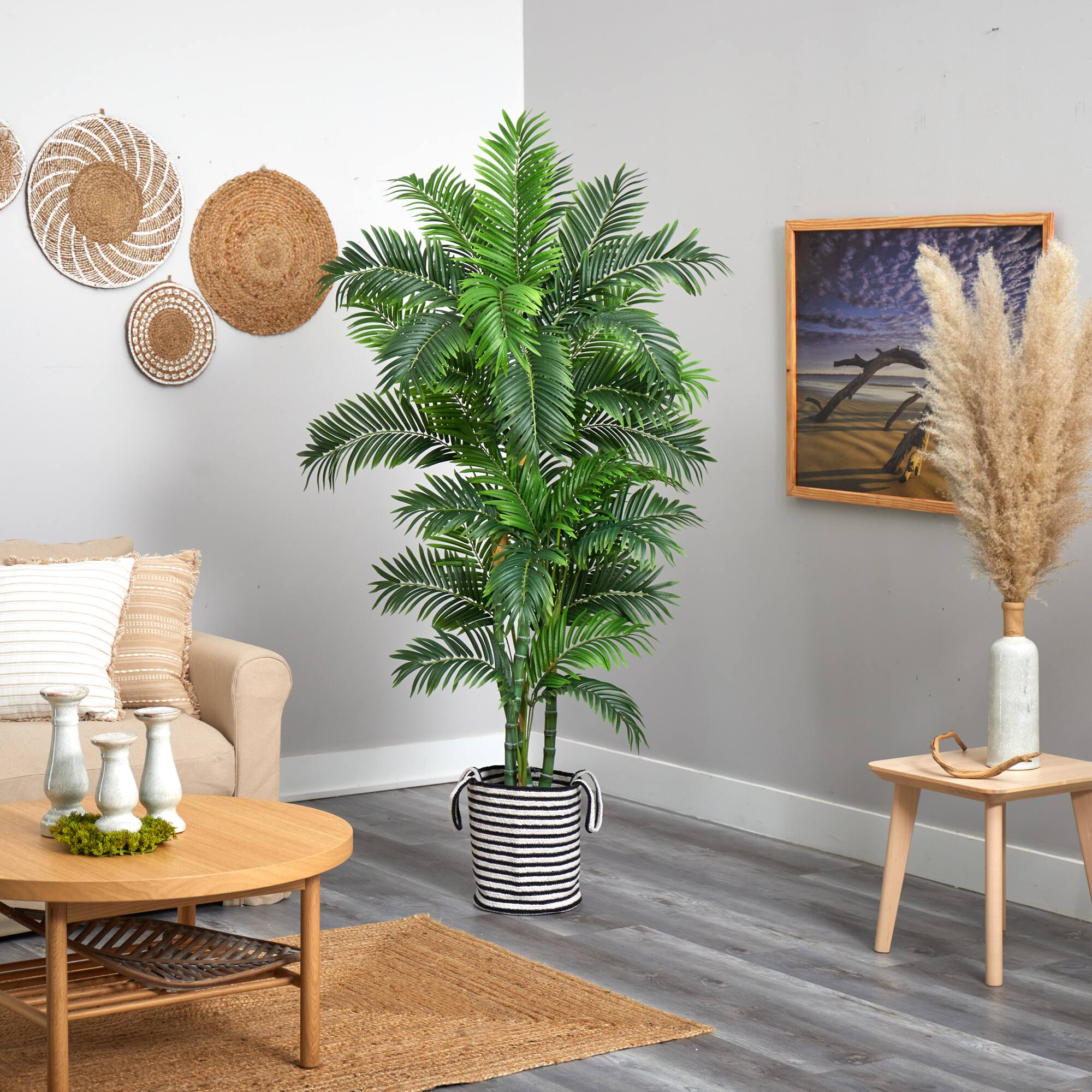 6ft. Curvy Parlor Artificial Palm Tree in Handmade and Natural Jute and Cotton Planter