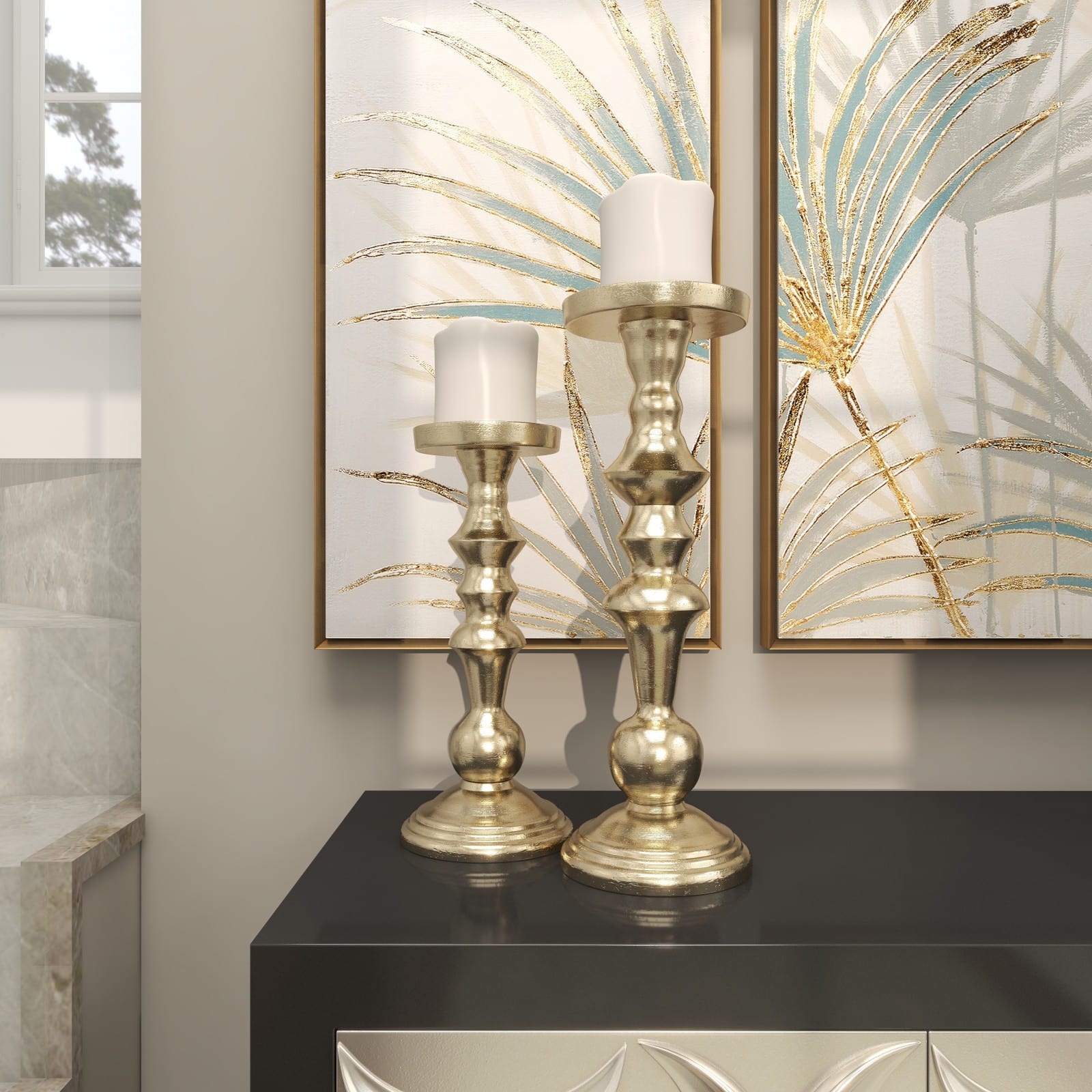 Gold Aluminum Candle Holder Set