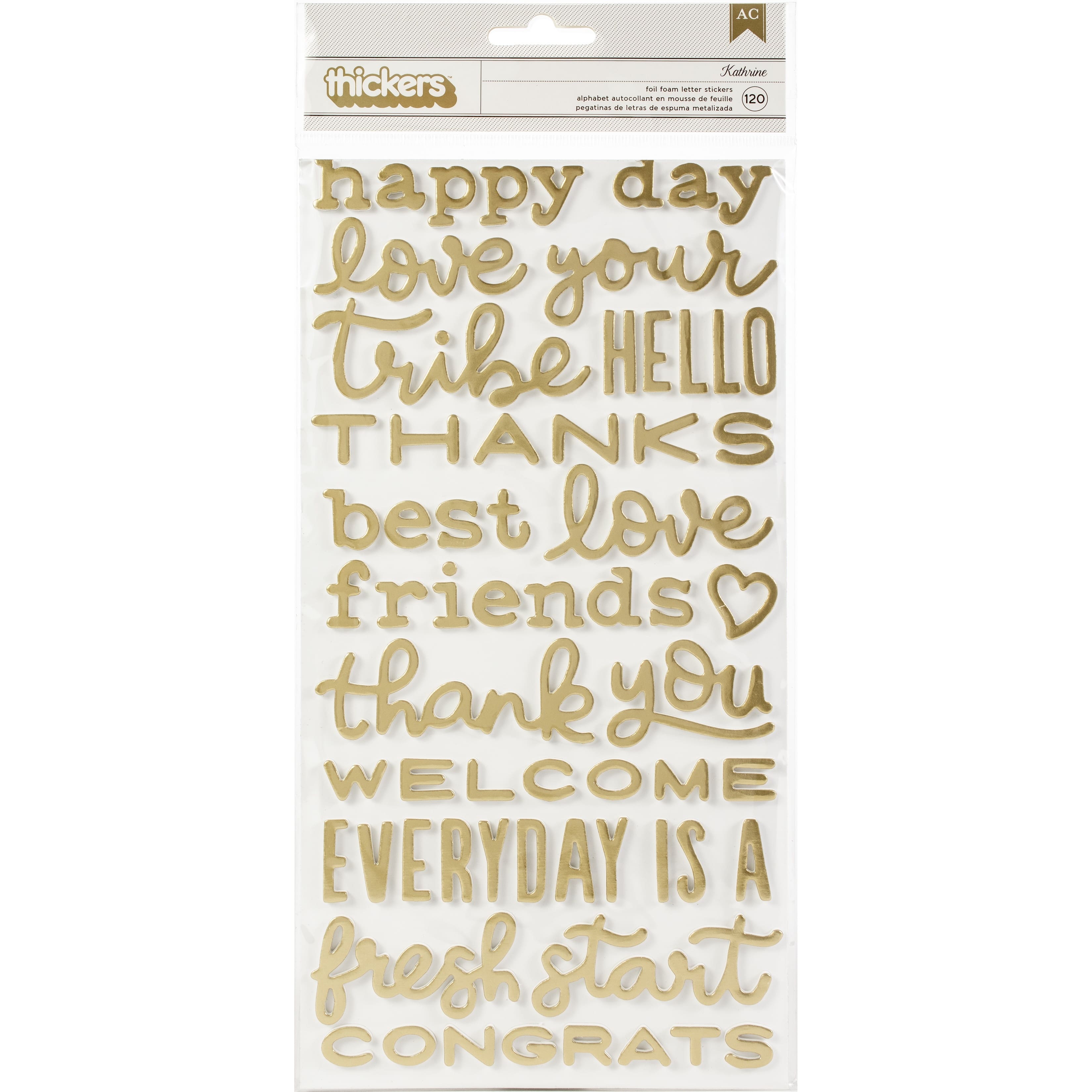 American Crafts&#x2122; Thickers&#x2122; Gold Foil Phrases Foam Stickers
