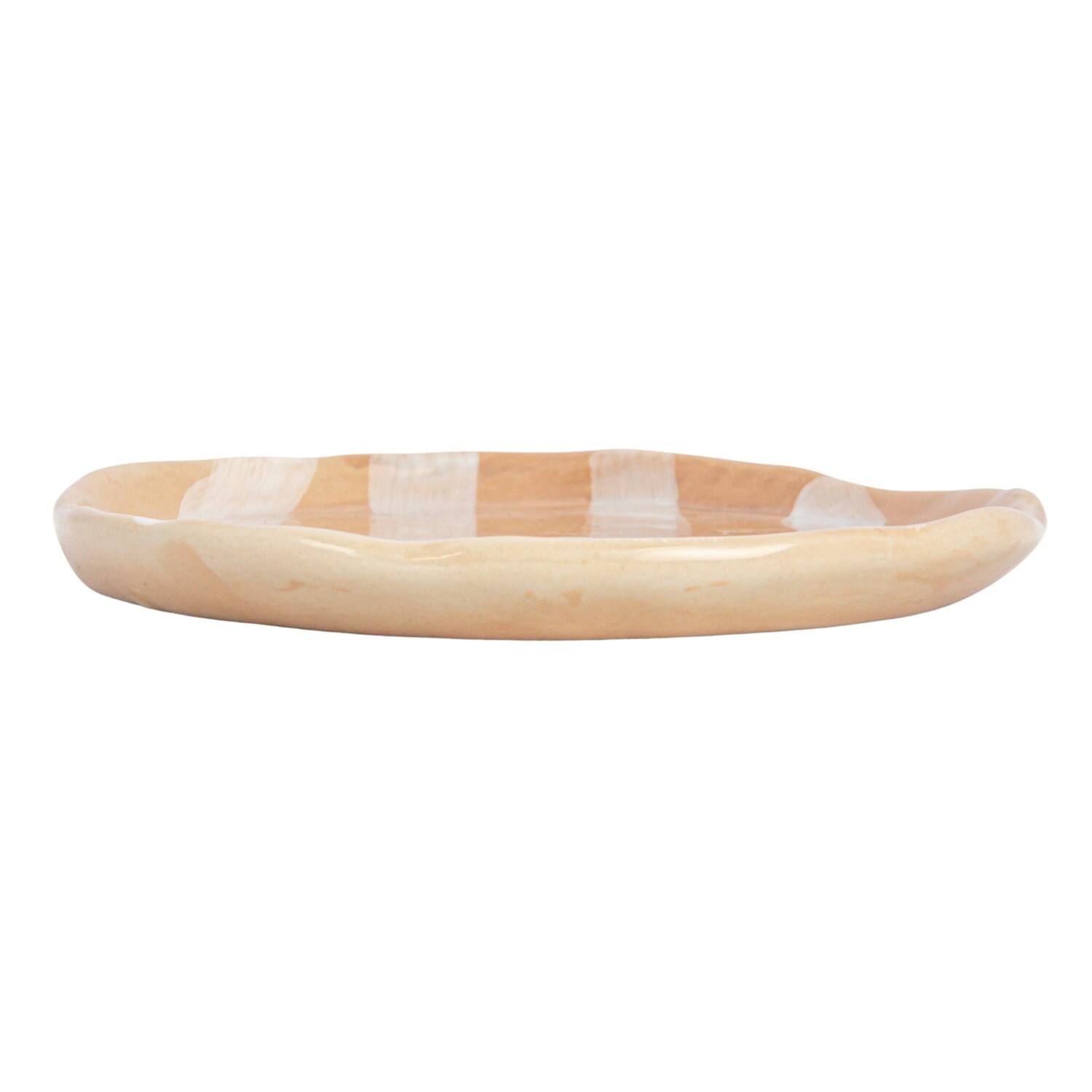 Hello Honey&#xAE; 6&#x22; Brown &#x26; White Striped Hand-Painted Stoneware Plate, 12ct.