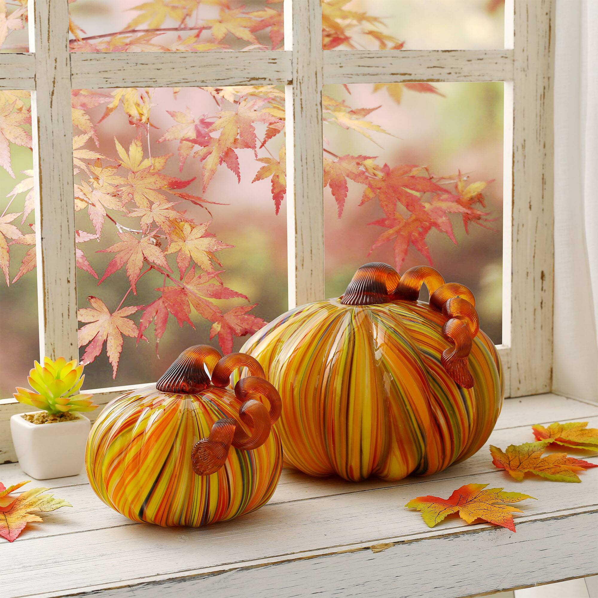 Glitzhome® Multi Striped Glass Short Pumpkin Set