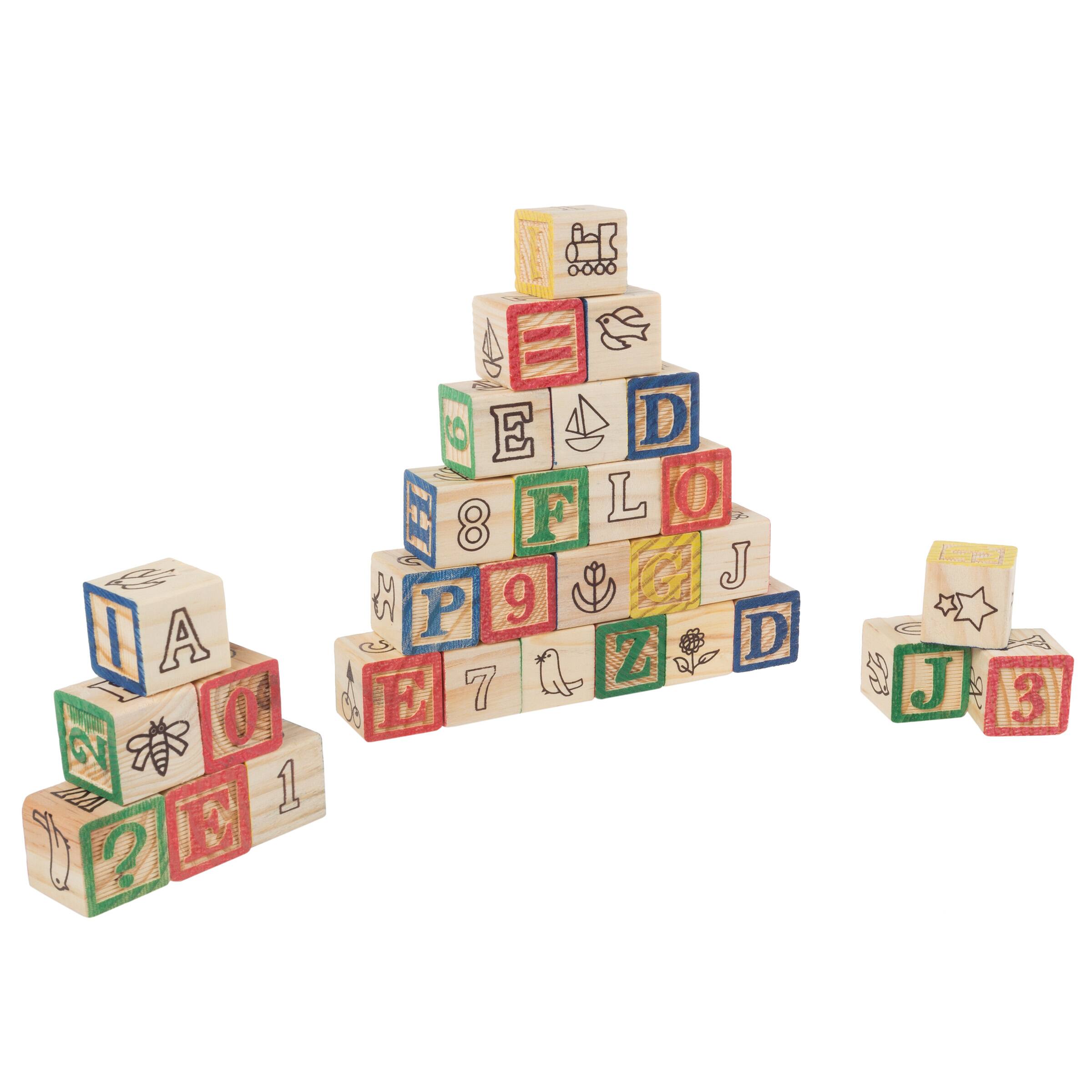 Toy Time ABC &#x26; 123 Wooden Blocks with Pull Cart Storage Box