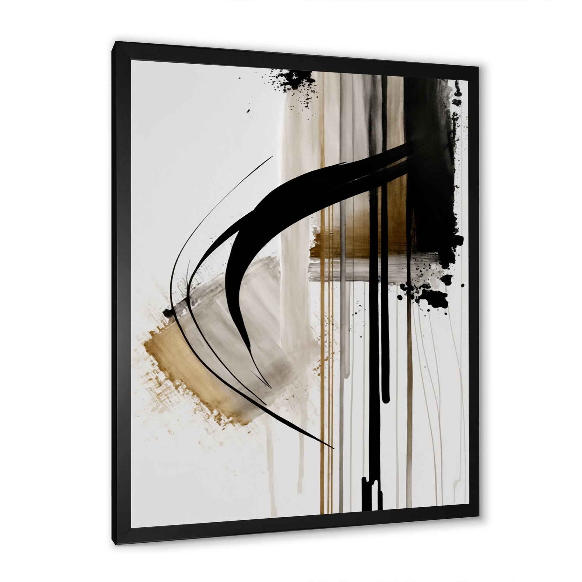 Designart &#x27;Black, White And Gold Expression I&#x27; Modern Framed Canvas Wall Art