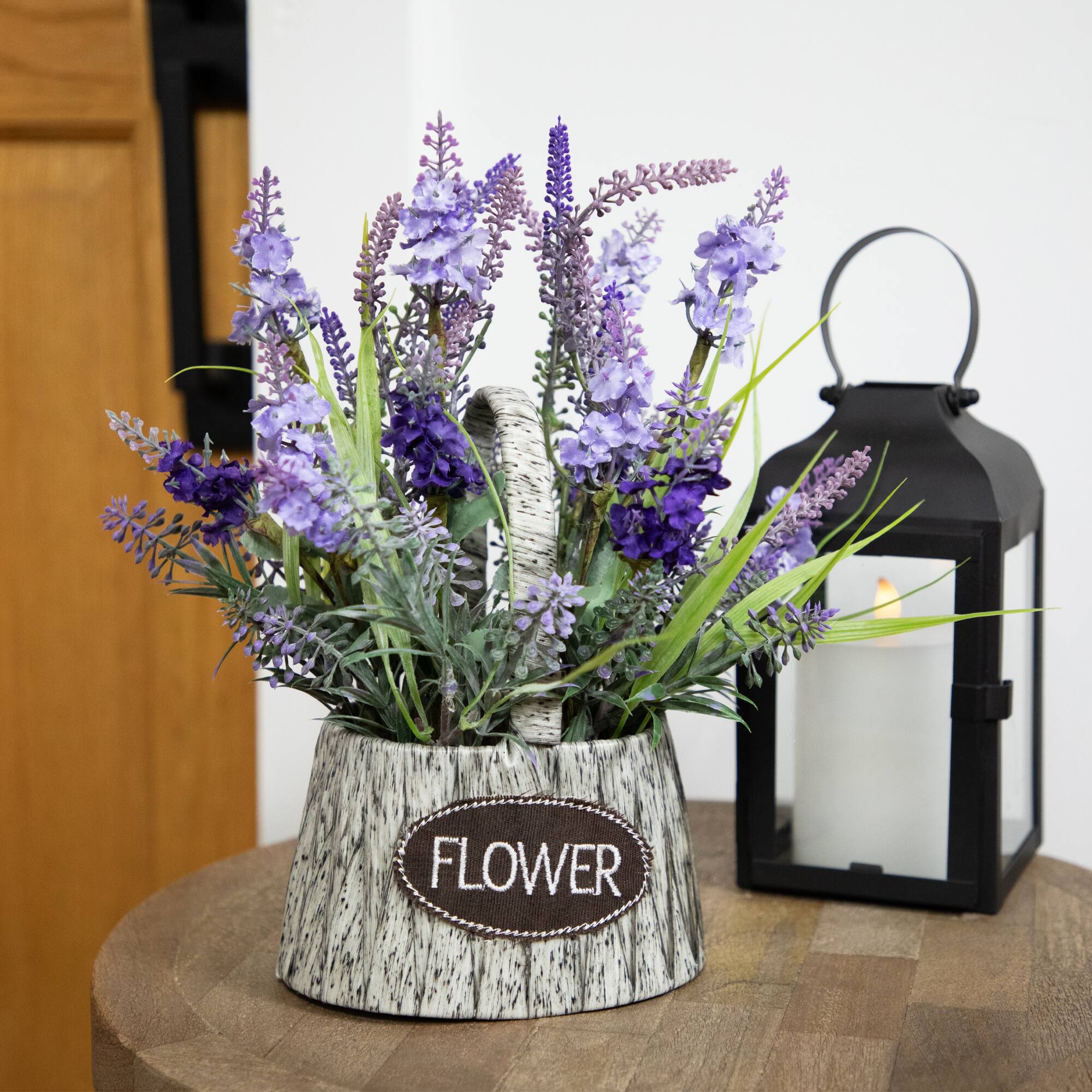 12" Lavender Bouquet in Flower Spring Basket with Handle