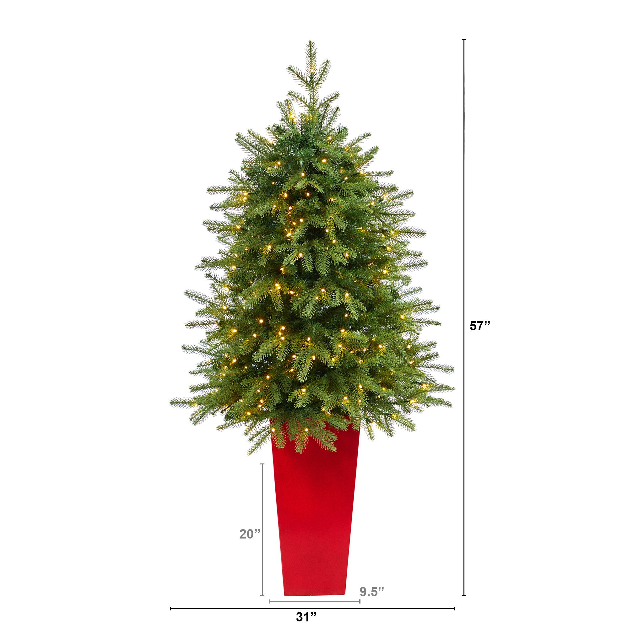 5ft. Pre-Lit Vancouver Fir Natural Look Artificial Christmas Tree in Tower Planter, Clear LED Lights
