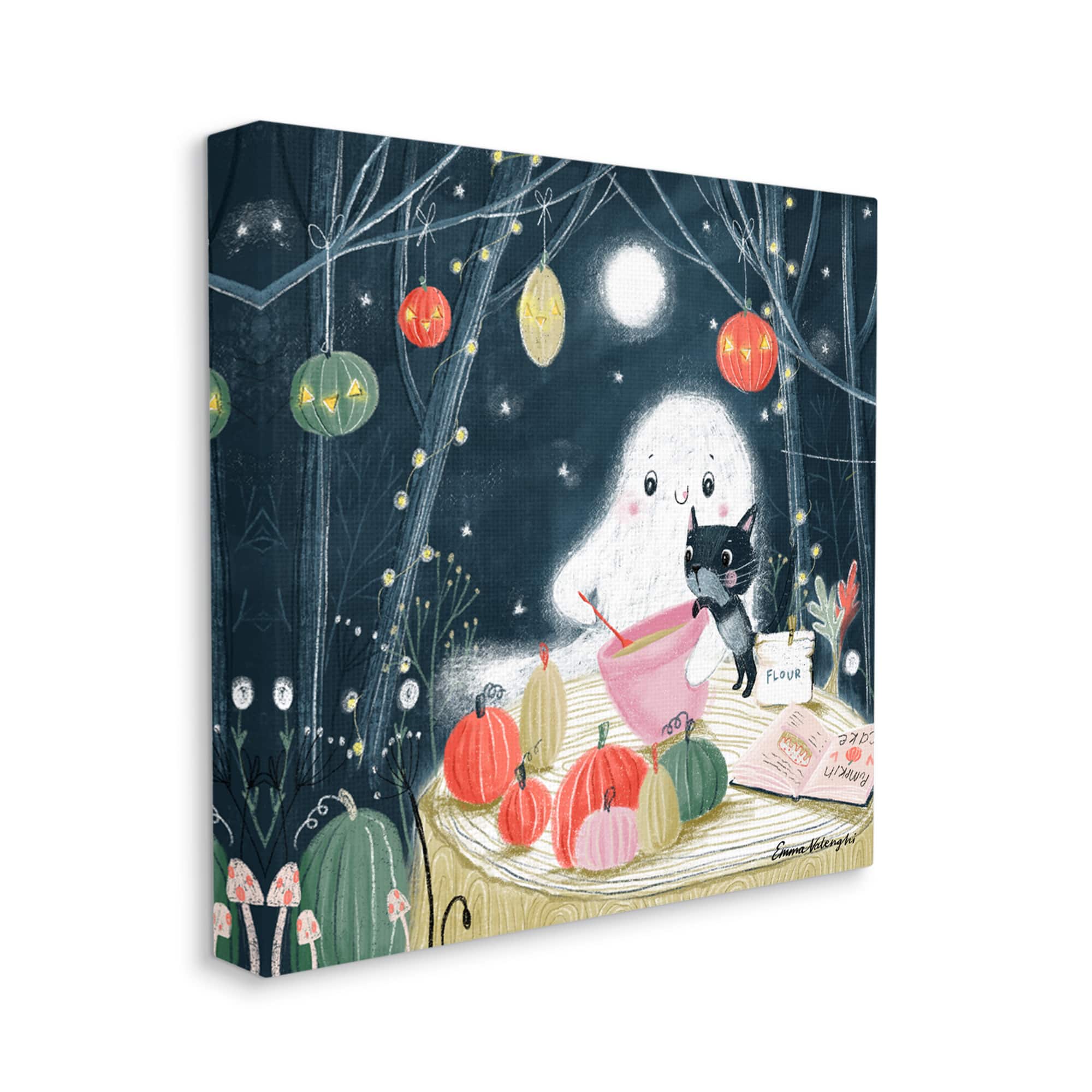 Stupell Industries Cat & Ghost Baking Pumpkin Cake Canvas Wall Art