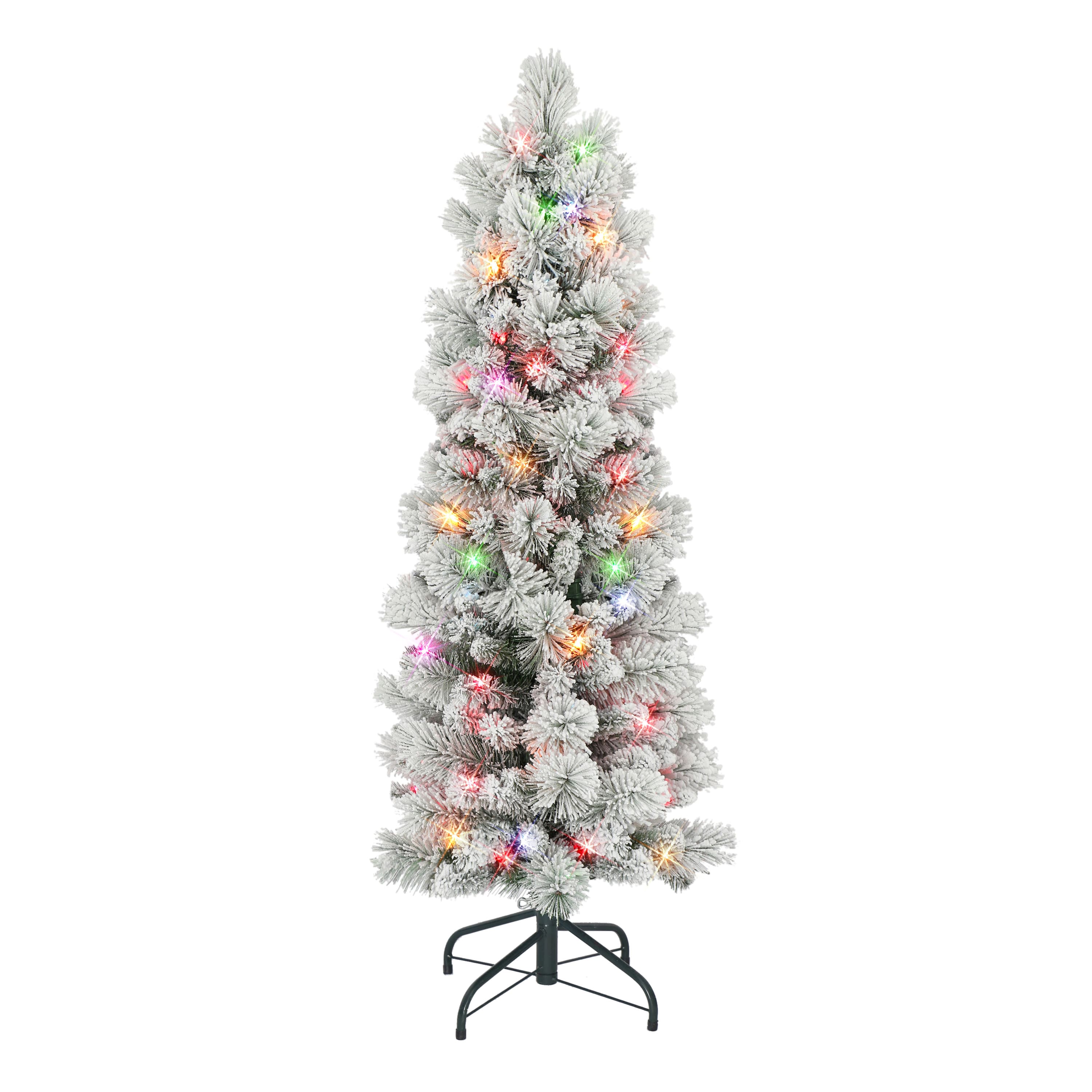 4.5ft. Pre-Lit Flocked Portland Pine Artificial Christmas Tree, Multicolored Lights