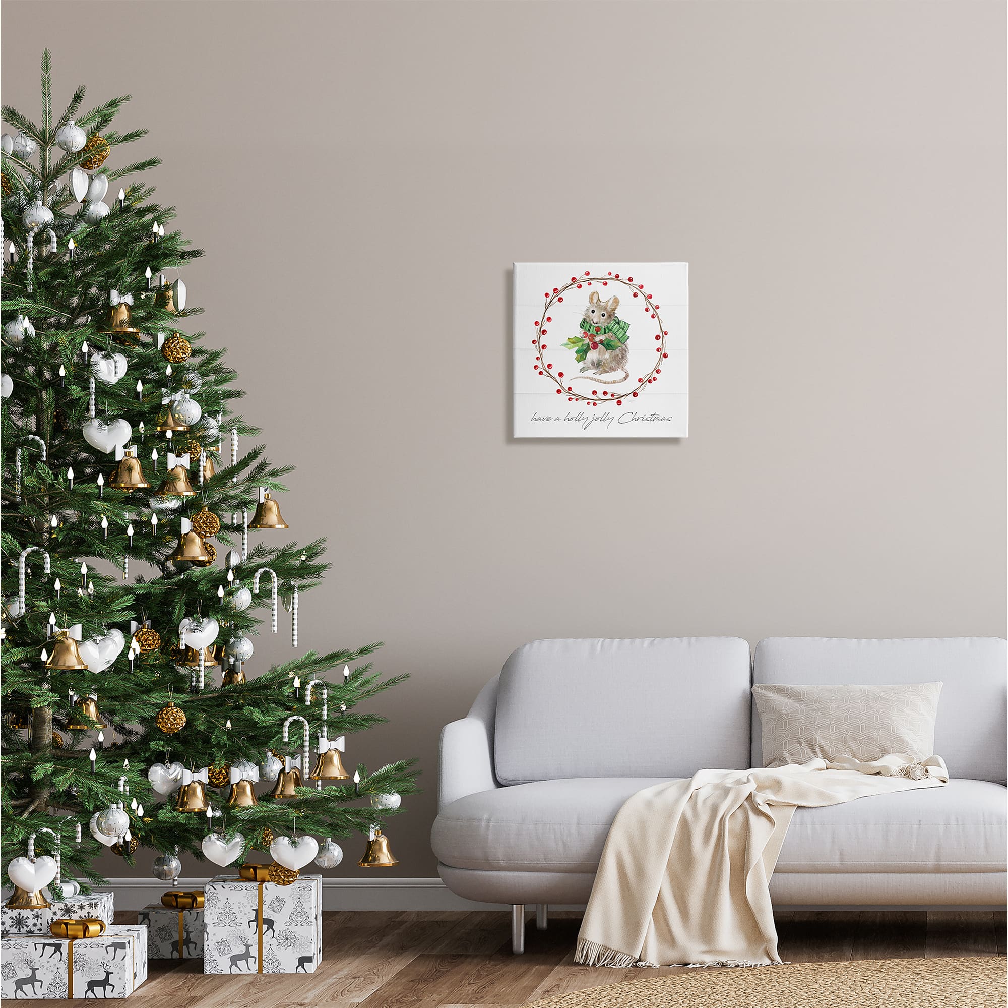 Stupell Industries Holly Jolly Christmas Mouse Canvas Wall Art