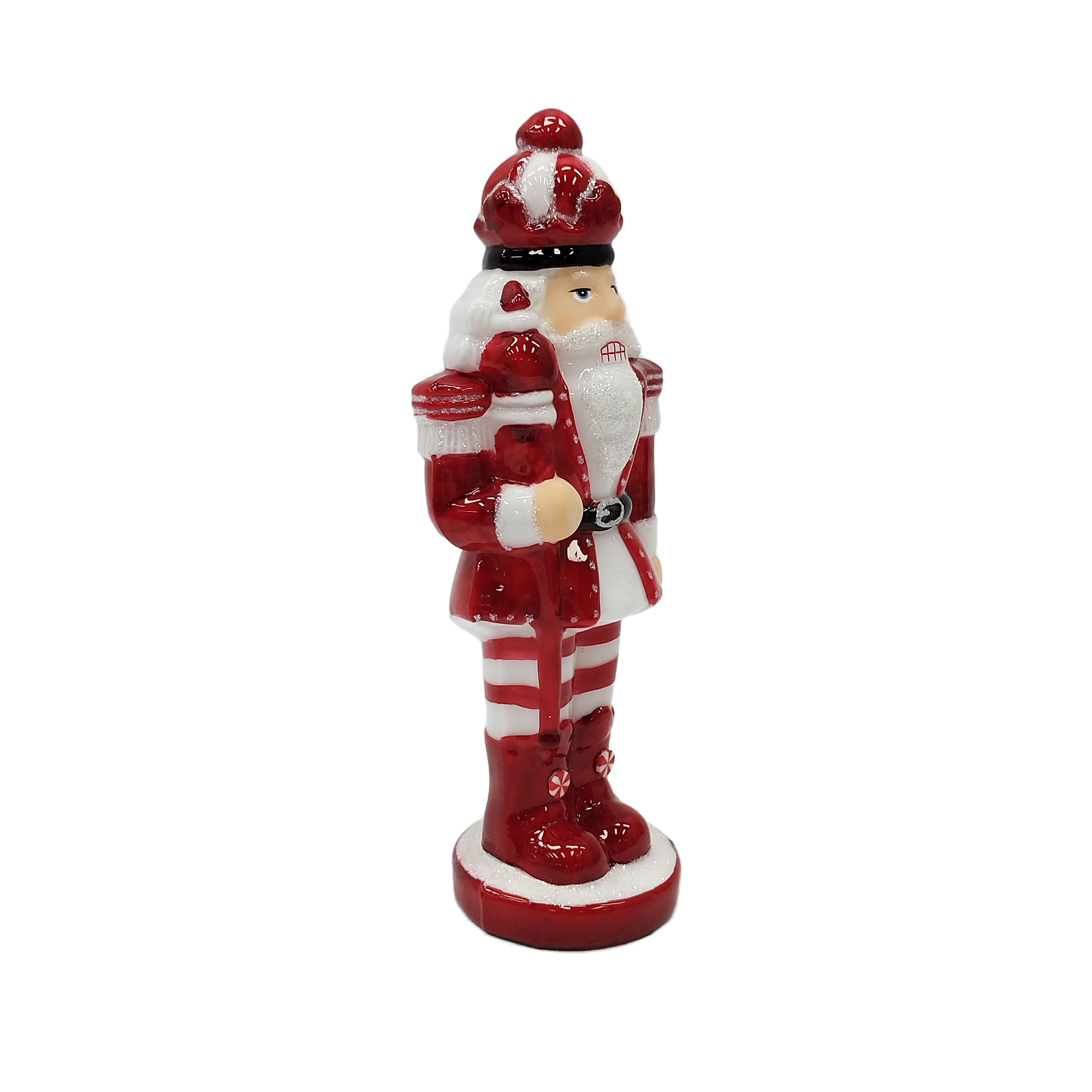 10&#x22; Red &#x26; White Glass Peppermint Nutcracker with Staff by Ashland&#xAE;