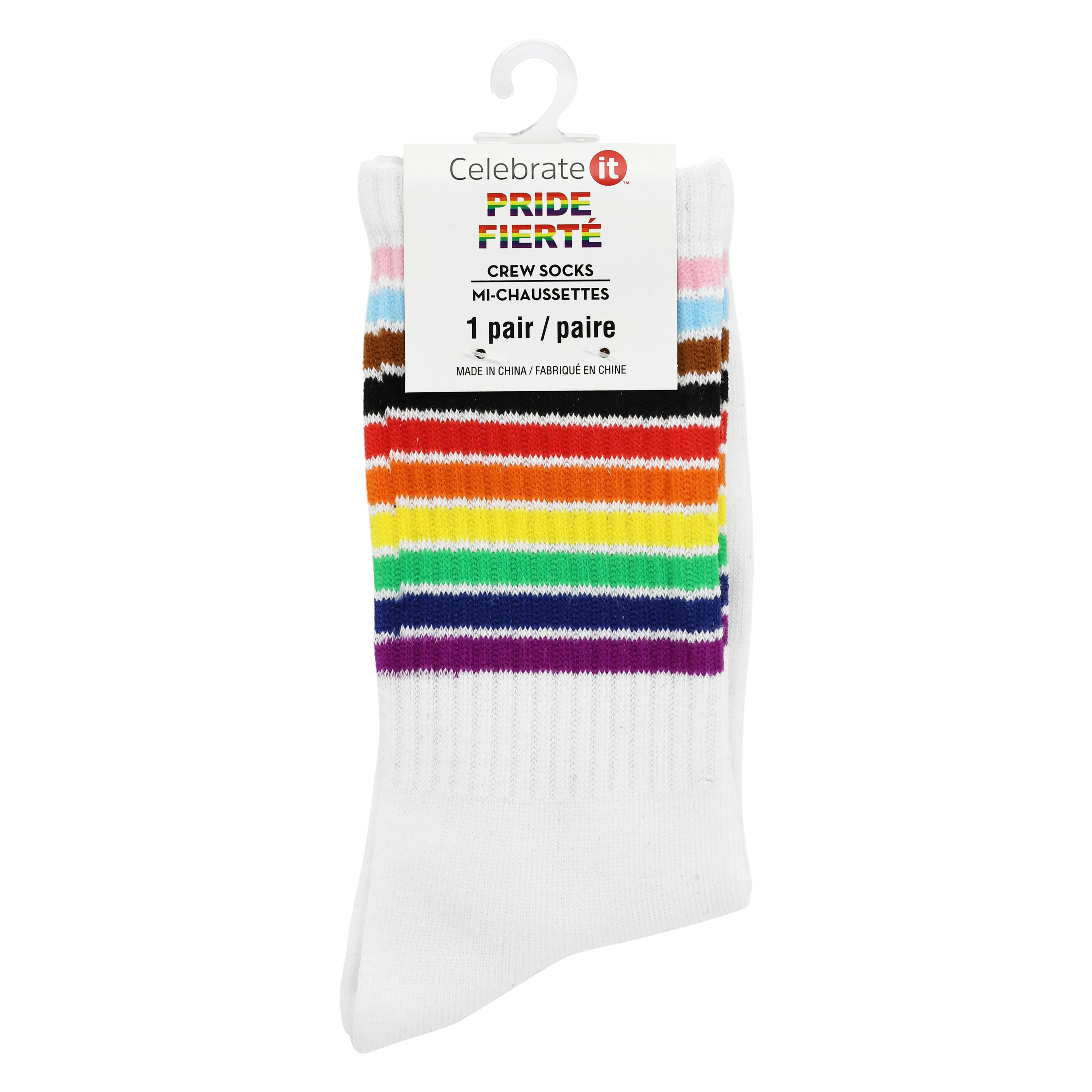 Pride Rainbow Stripes Ribbed Adult Crew Socks by Celebrate It&#x2122;