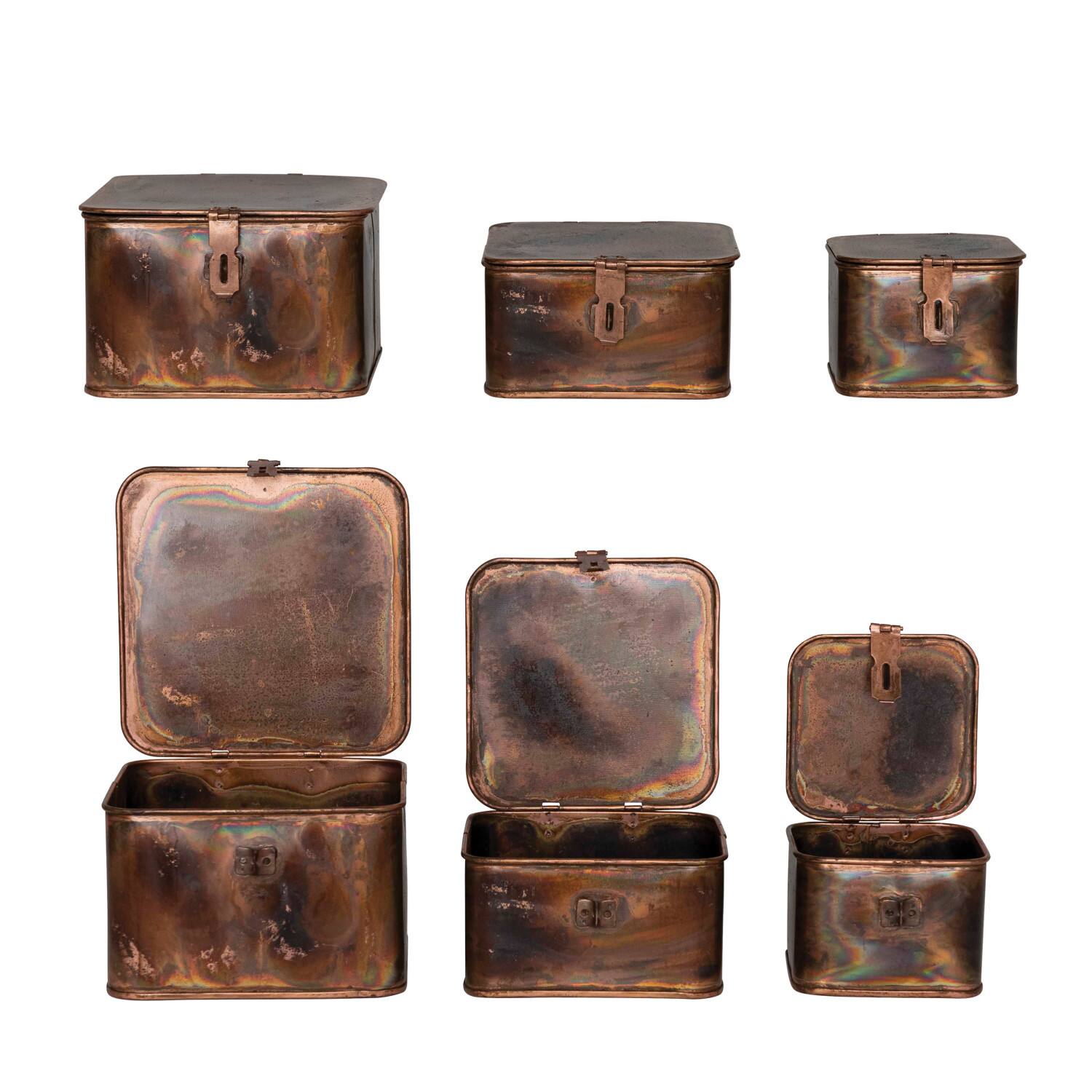 7&#x22; Burnt Copper Finish Square Decorative Boxes Set