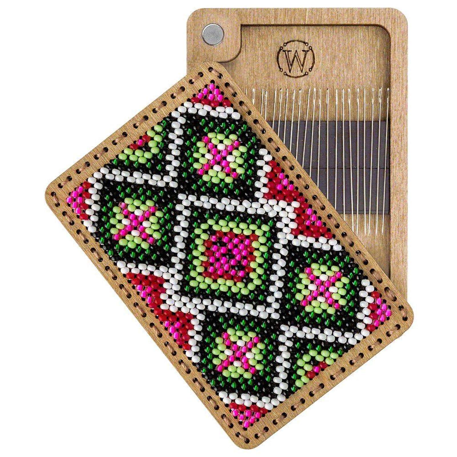Wonderland Crafts Pink &#x26; Green Bead Embroidery Needle Box Kit