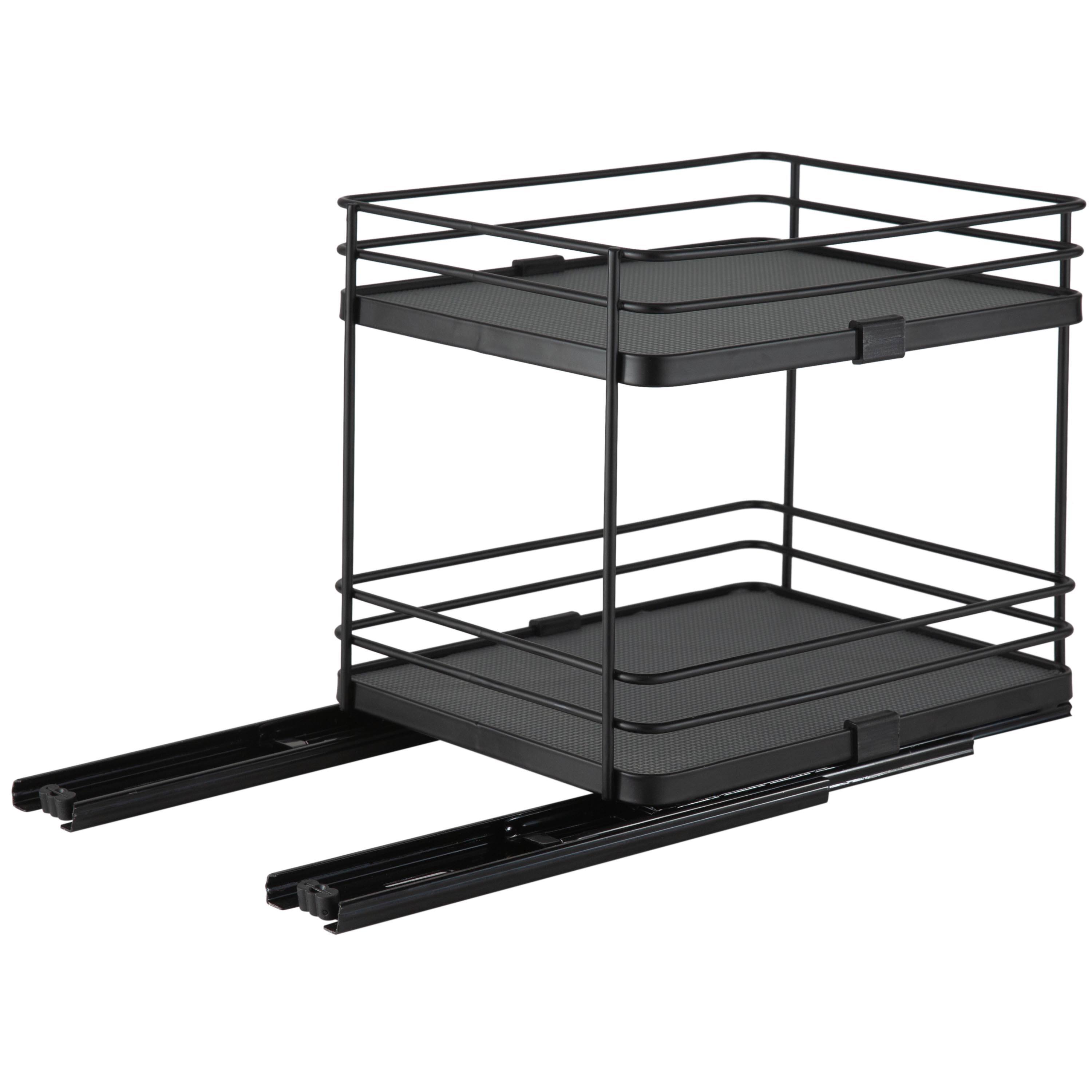 Organize It All Matte Black 2-Tier Slide Out Shelf Organizer