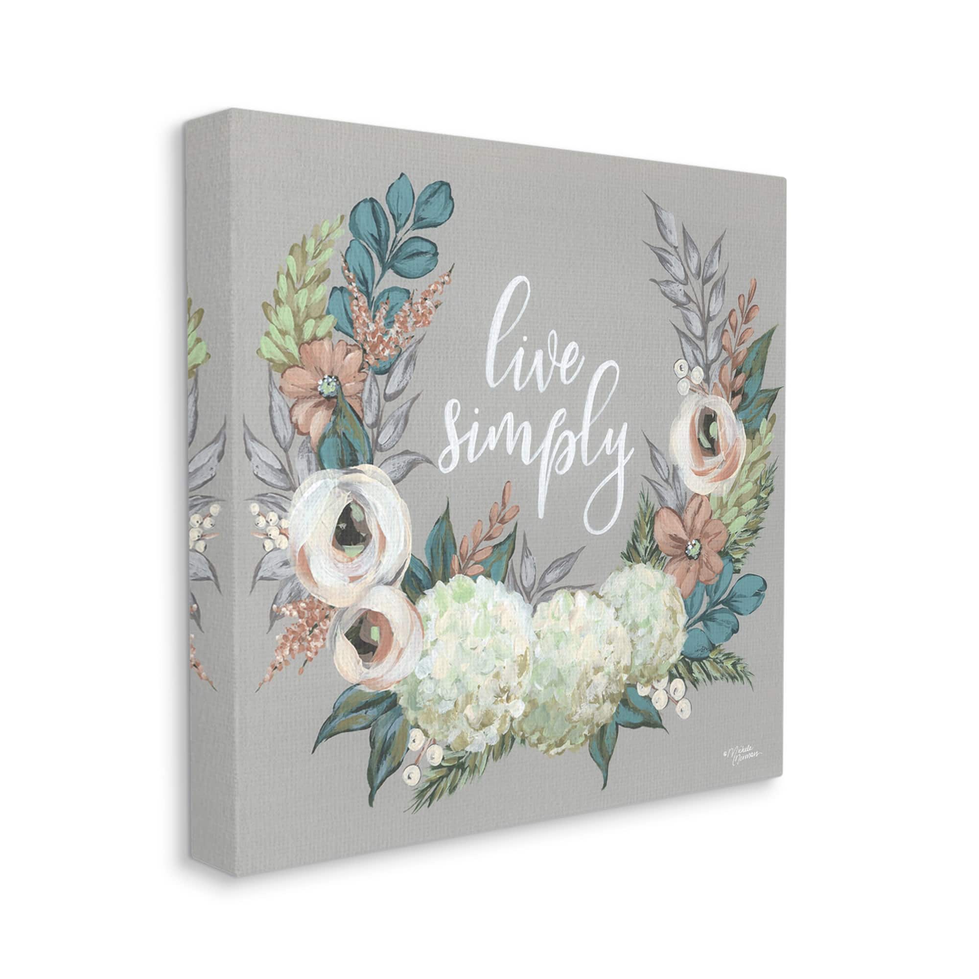Stupell Industries Live Simply Sentiment Blooming Flower Wreath Canvas Wall Art