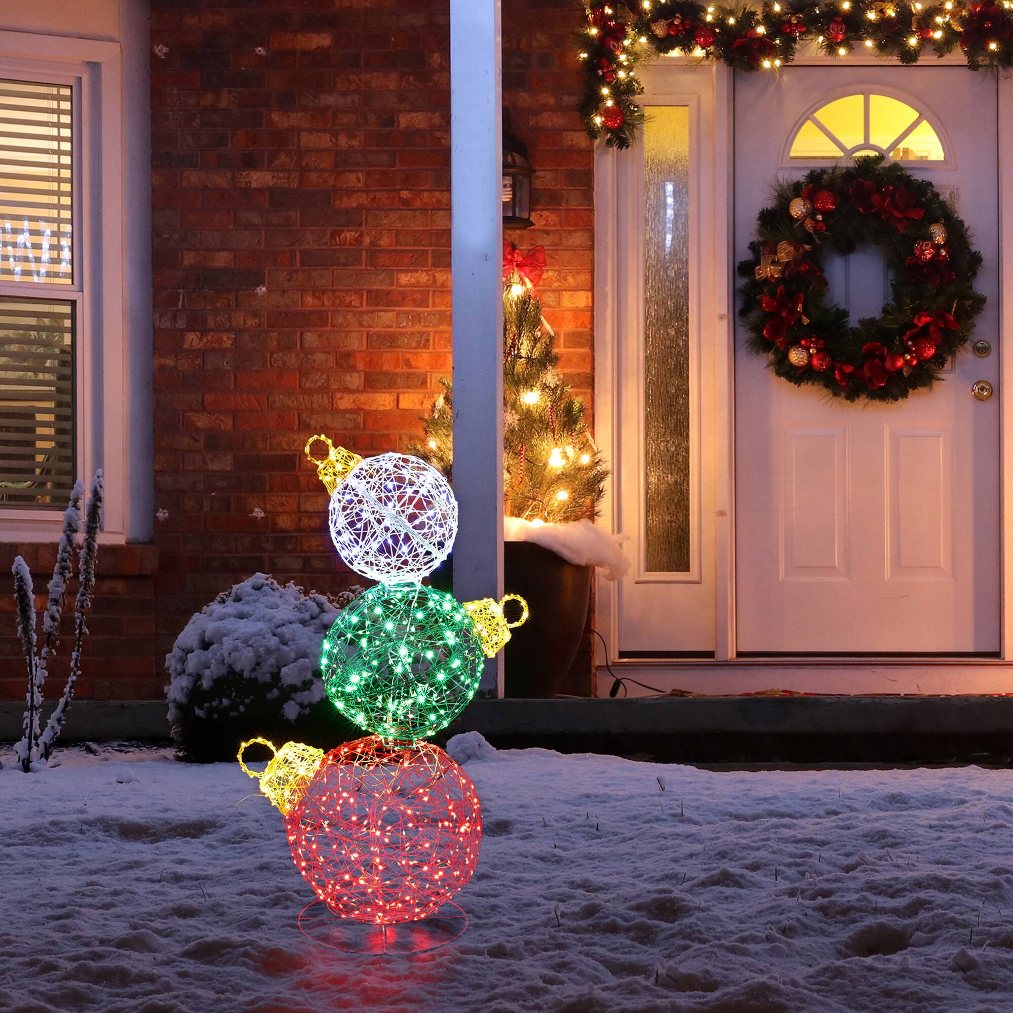Glitzhome&#xAE; 3ft. Lighted Christmas 3D Stacked Ornaments Outdoor D&#xE9;cor
