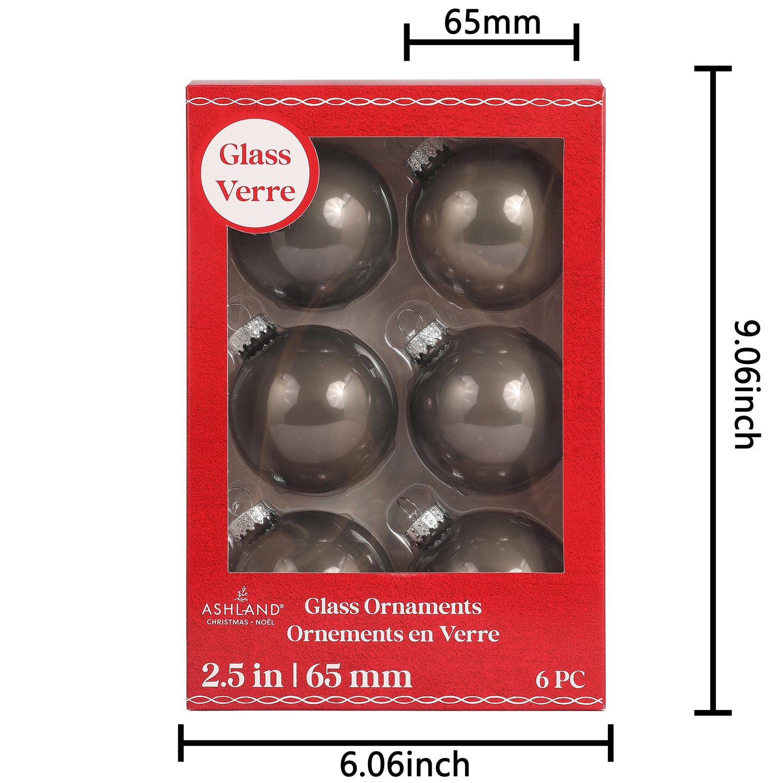 6 Pack 2.5&#x22; Pearl Gray Glass Ball Ornaments by Ashland&#xAE;