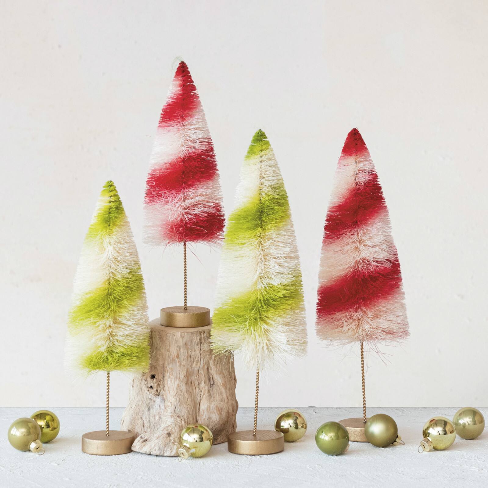 Hello Honey&#xAE; 13&#x22; Red &#x26; Cream Striped Sisal Bottle Brush Swirled Tree with Wood Base