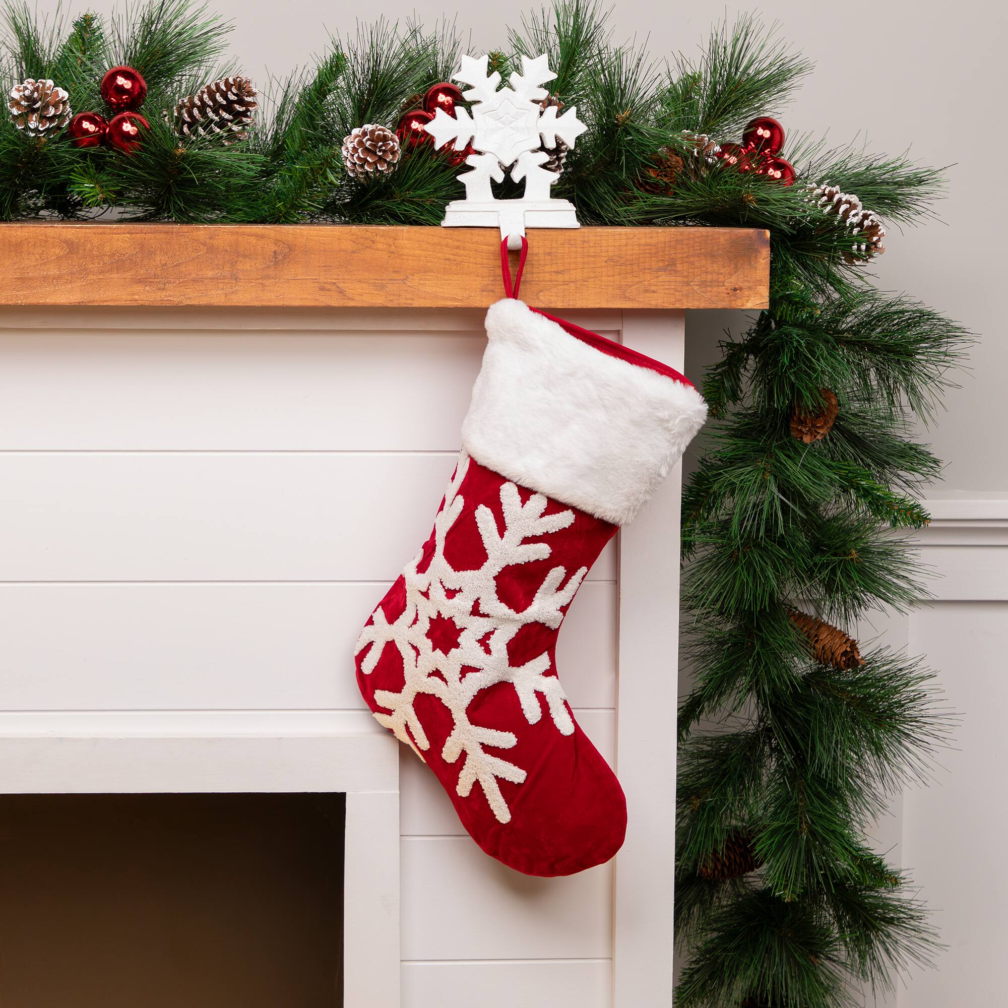 Reindeer and Snowflake Embroidered Christmas Stockings - 20" - Set of 3