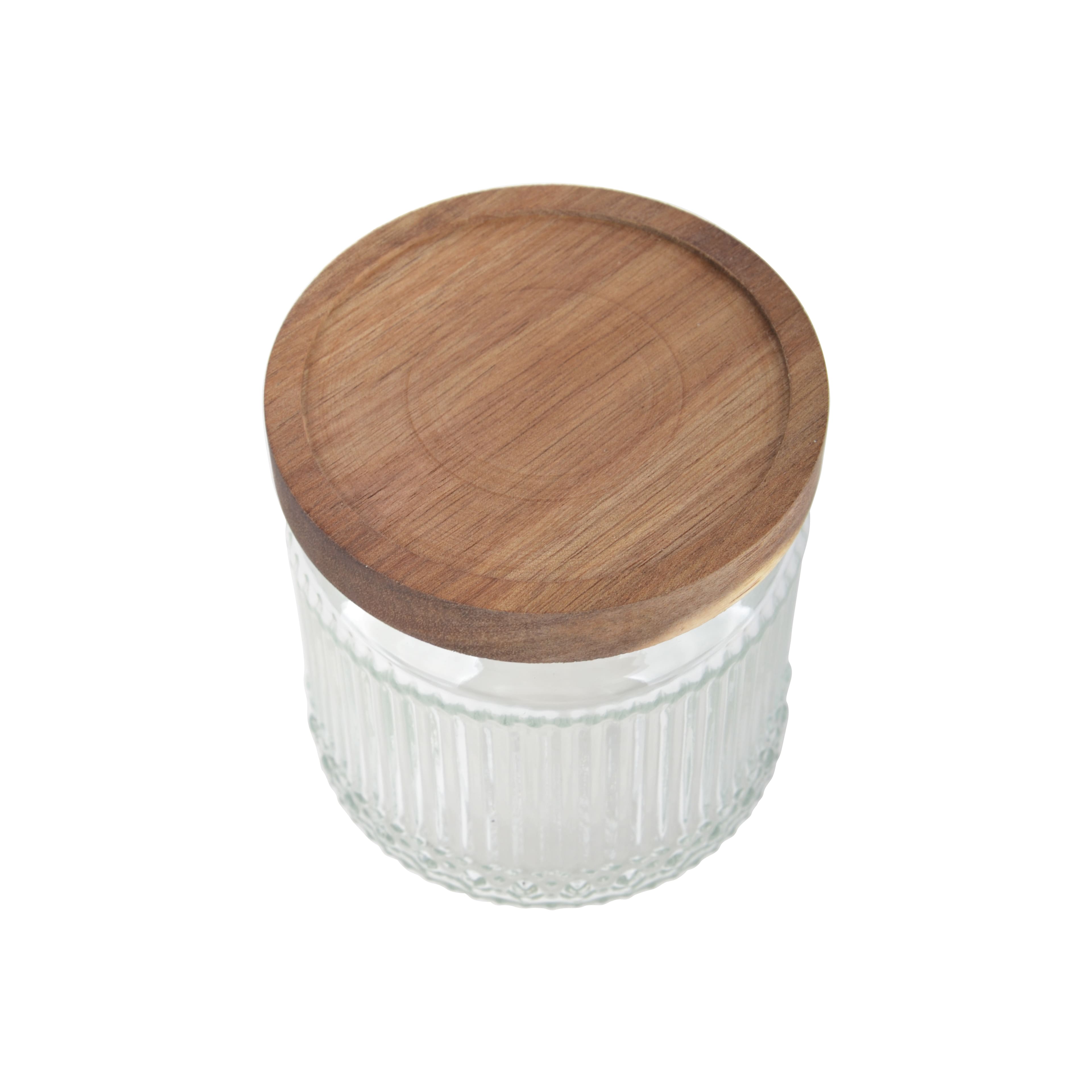 Small Clear Ribbed Glass Container with Wood Lid by Ashland&#xAE;