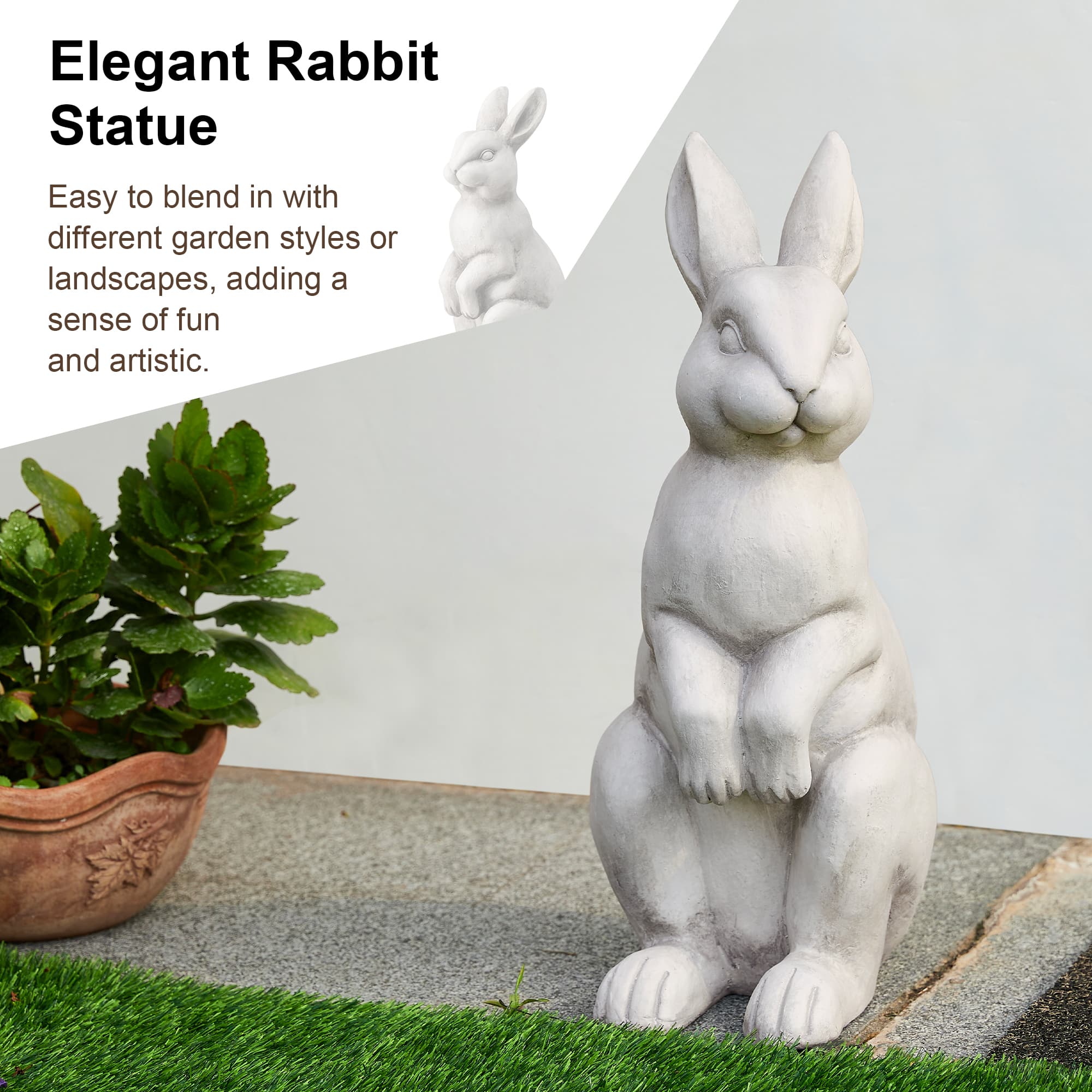 Glitzhome&#xAE; 22.75&#x22; MGO White Standing Rabbit Statue