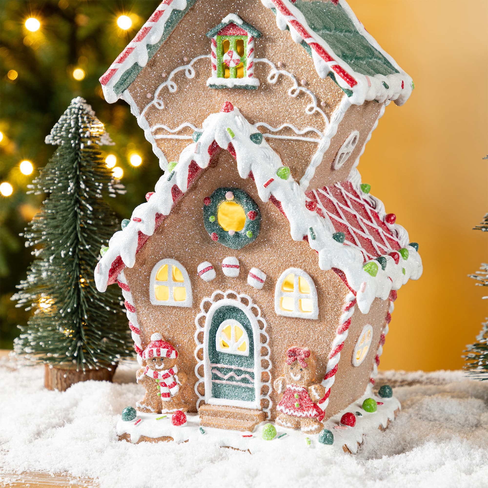 Glitzhome&#xAE; 18.5&#x22; Lighted Resin Christmas Gingerbread House Table Decor