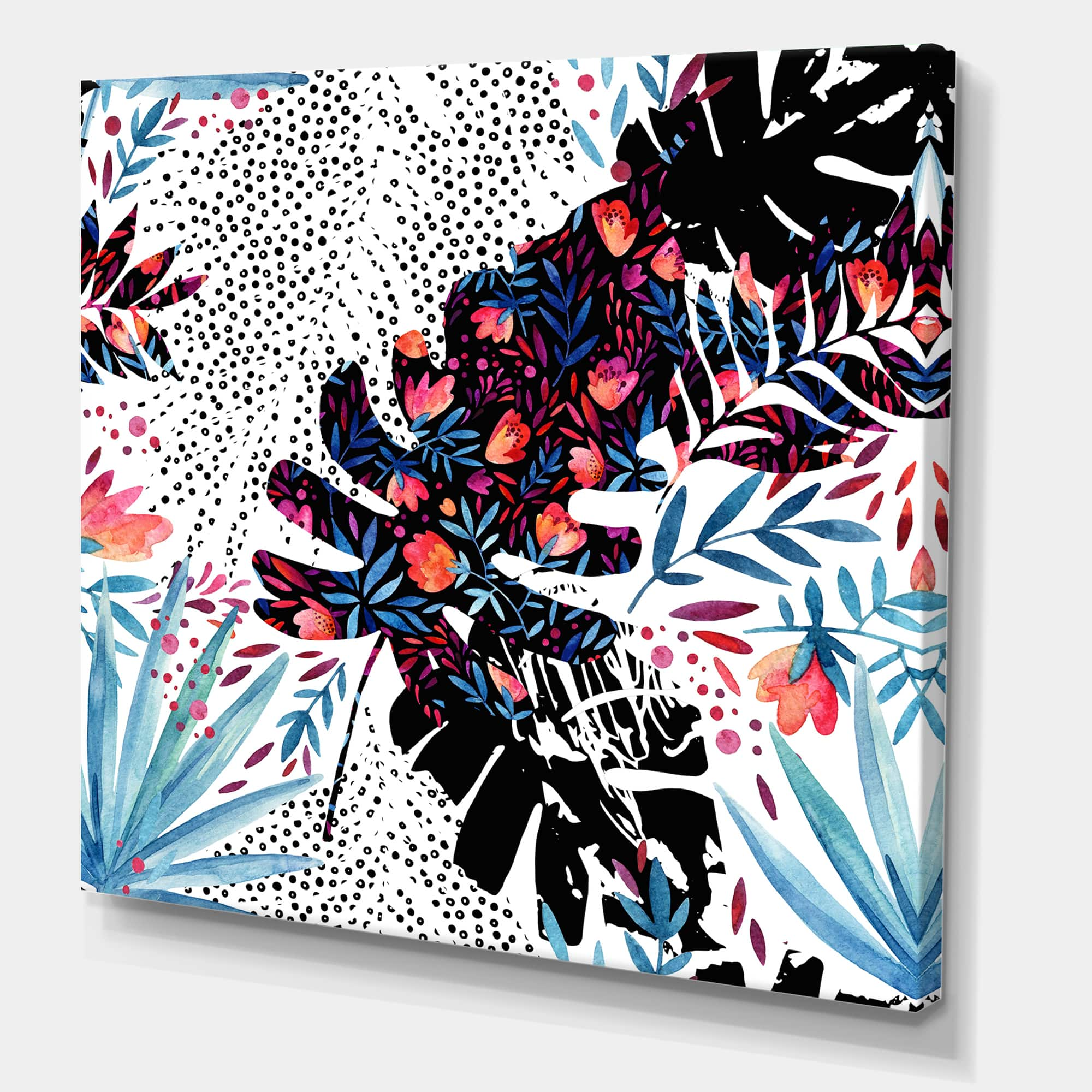 Designart - Tropical Floral Patchwork I - Tropical Canvas Wall Art Print