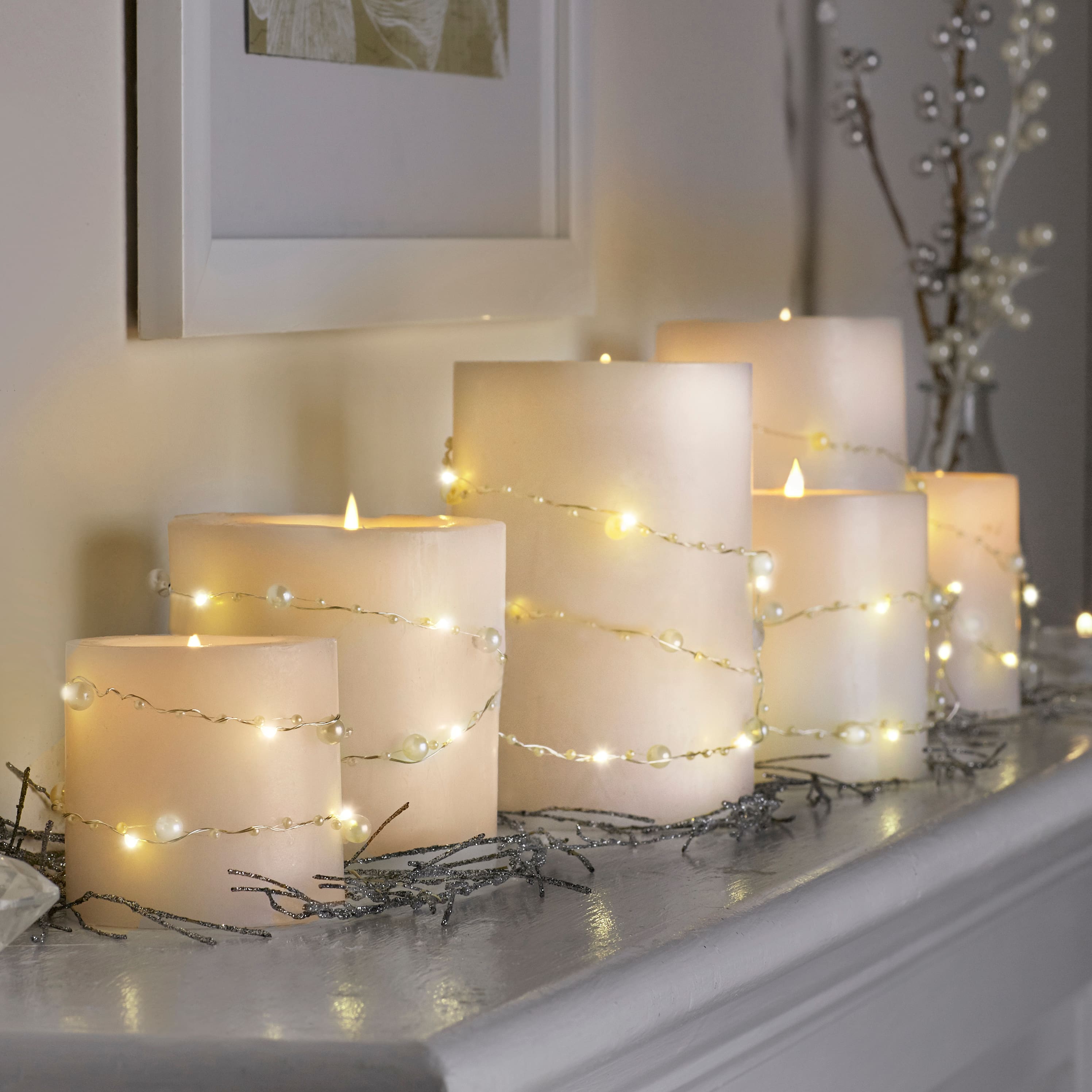 40ct. Warm White Silver Pearl LED String Lights by Ashland®