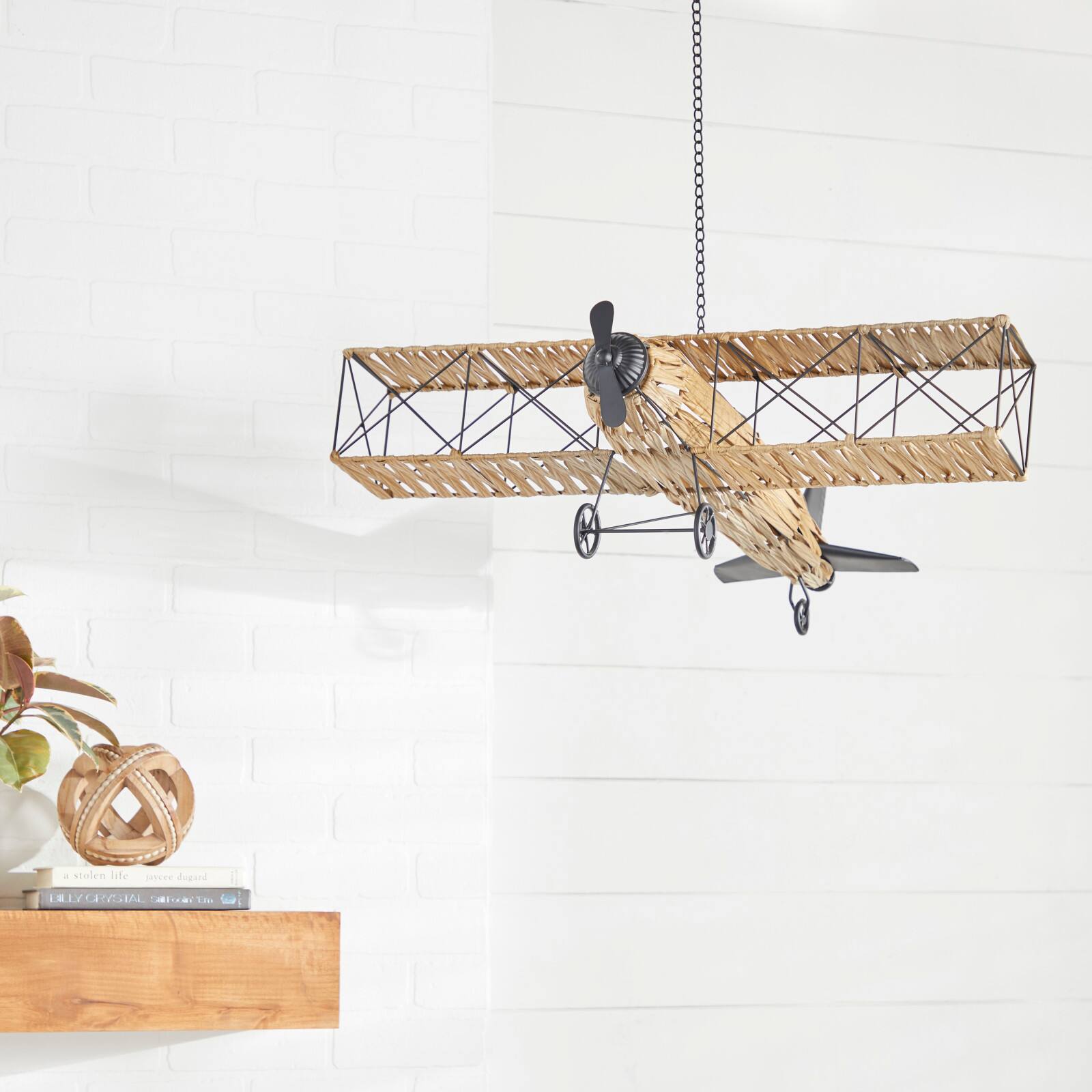 Tan Metal Natural Plane Sculpture, 10&#x22; x 31&#x22; x 28&#x22;