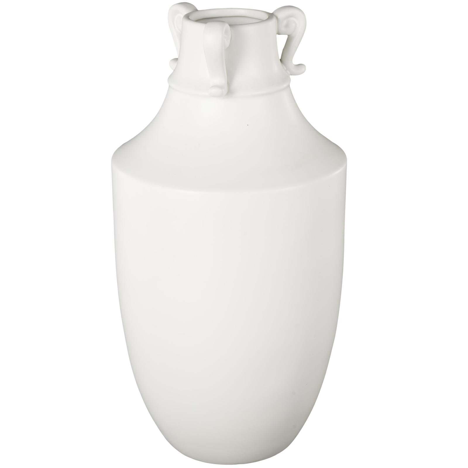 18.25" White Ceramic Sleek Amphora Vase with Scroll Handles