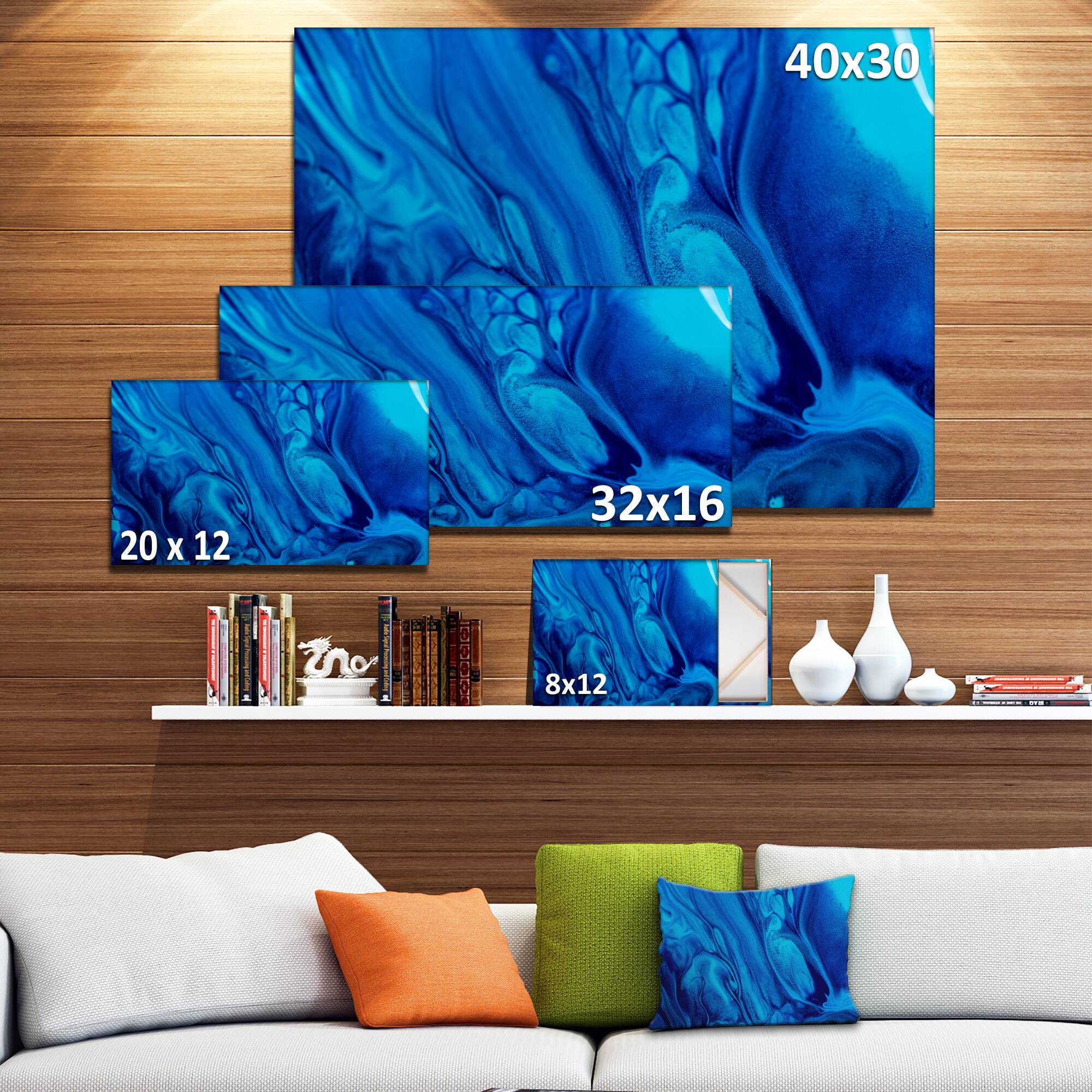 Designart - Dark Blue Abstract Acrylic Paint Mix - Abstract Art on Canvas