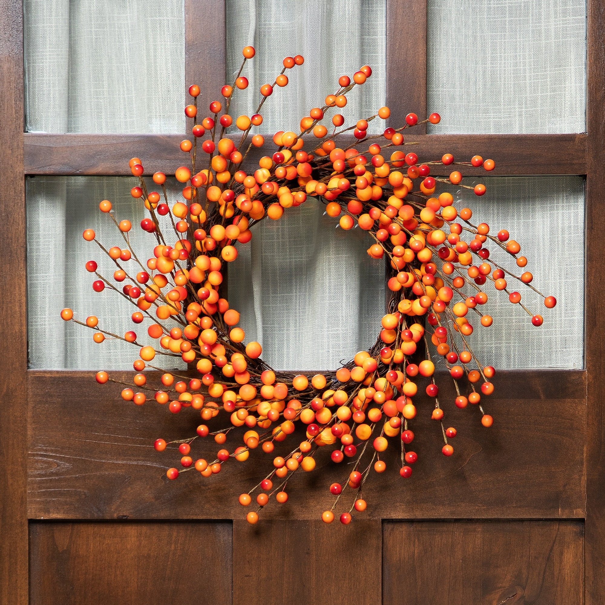 14" Orange & Red Berry Artificial Fall Harvest Twig Wreath