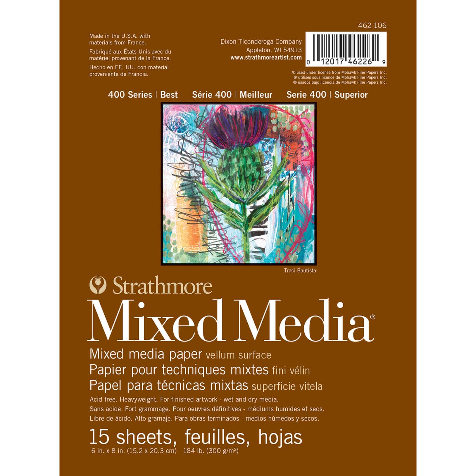Strathmore Mixed Media Paper Pad, 400 Series, 15 Sheets, 6" x 8"