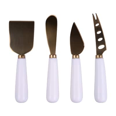 Gold Stainless Steel Cheese Knives with Ceramic Handles by Makery™