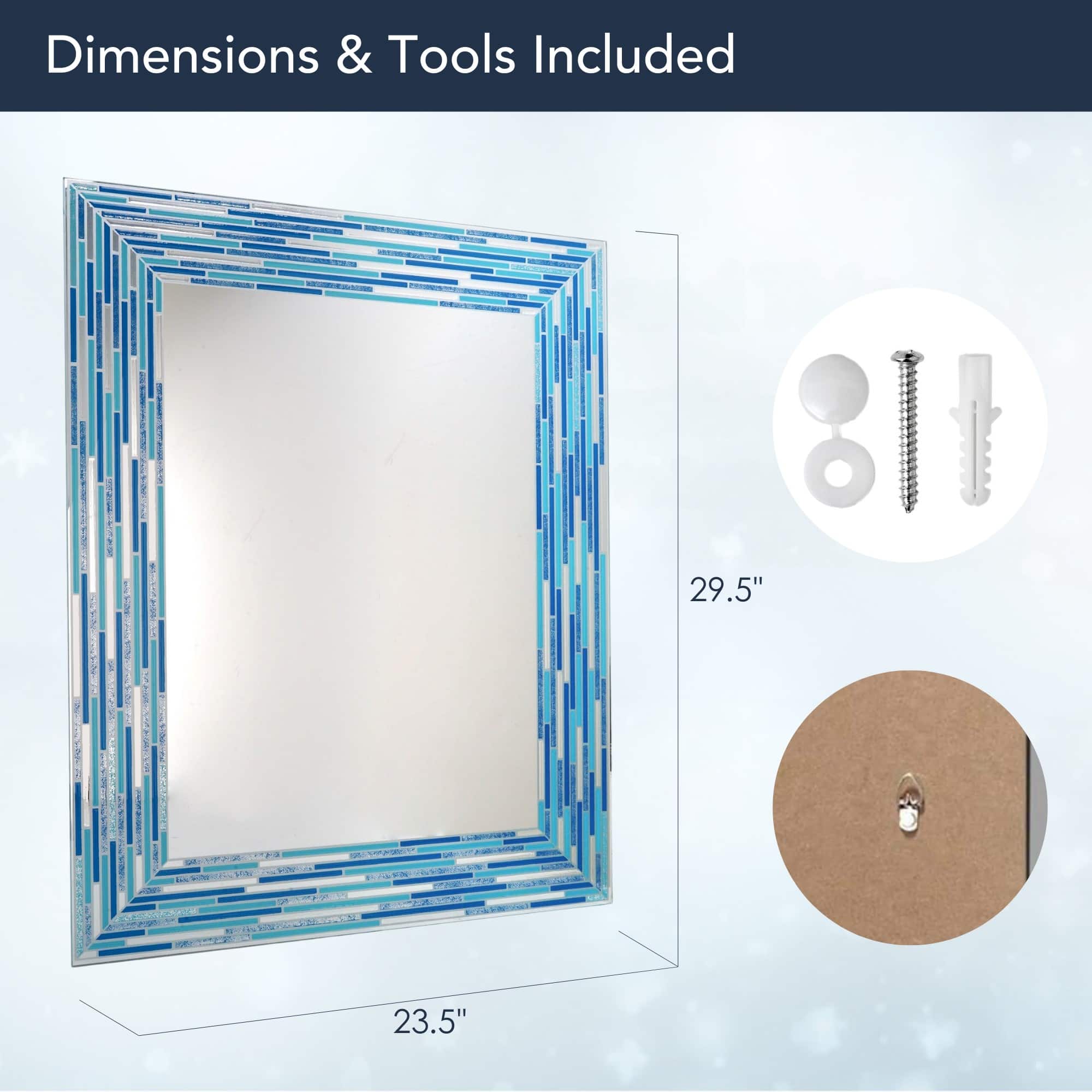 Head West Frameless Reeded Aqua/Blue2 Tiled Printed Wall Mirror - 23" x 30"