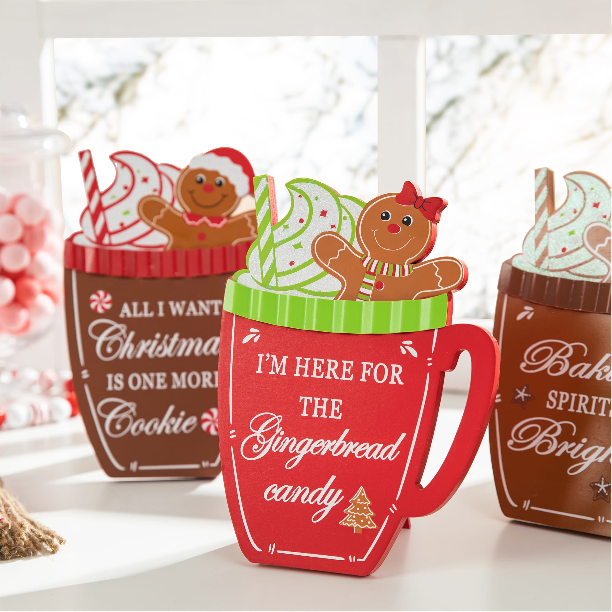 Glitzhome&#xAE; 8&#x22; Christmas Gingerbread Man Mug Tabletop D&#xE9;cor Set