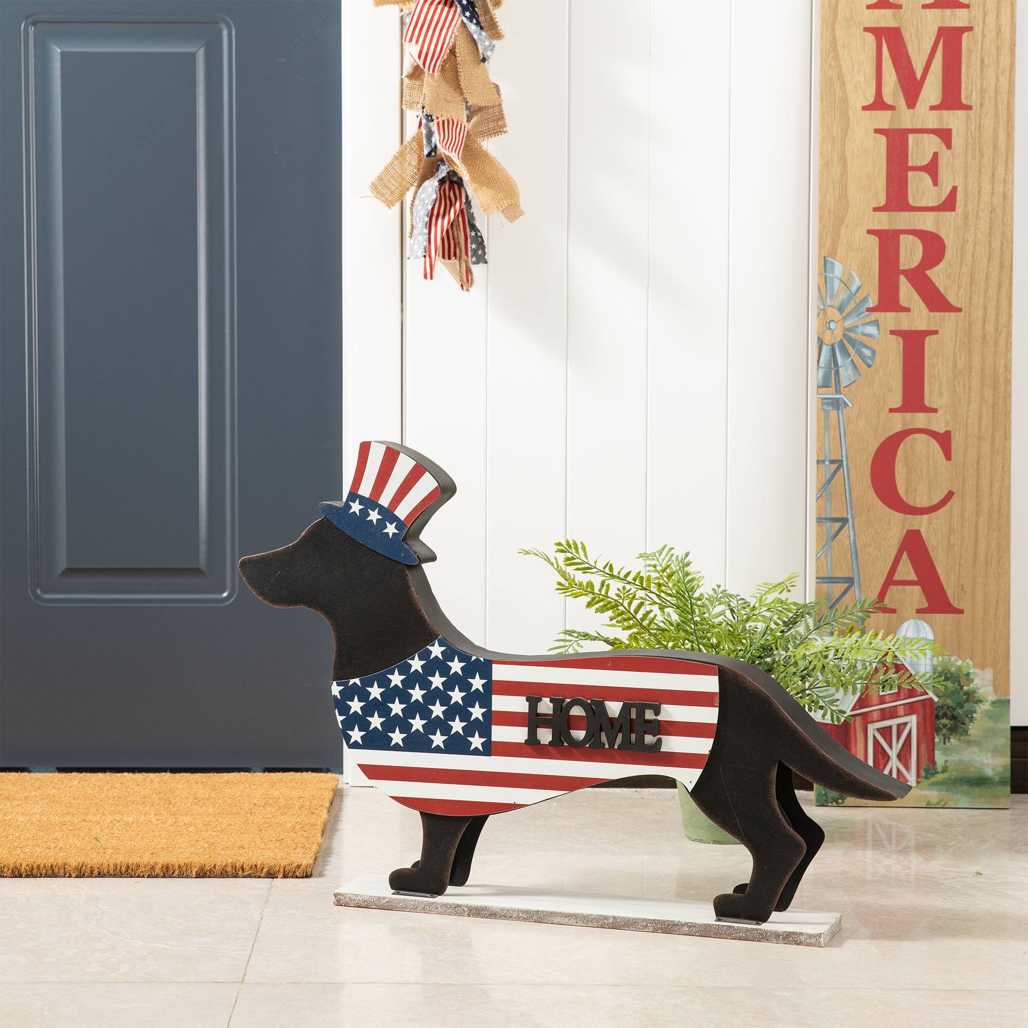 Glitzhome® 24.5" Patriotic Double-Sided HOME/WELCOME Dachshund Décor