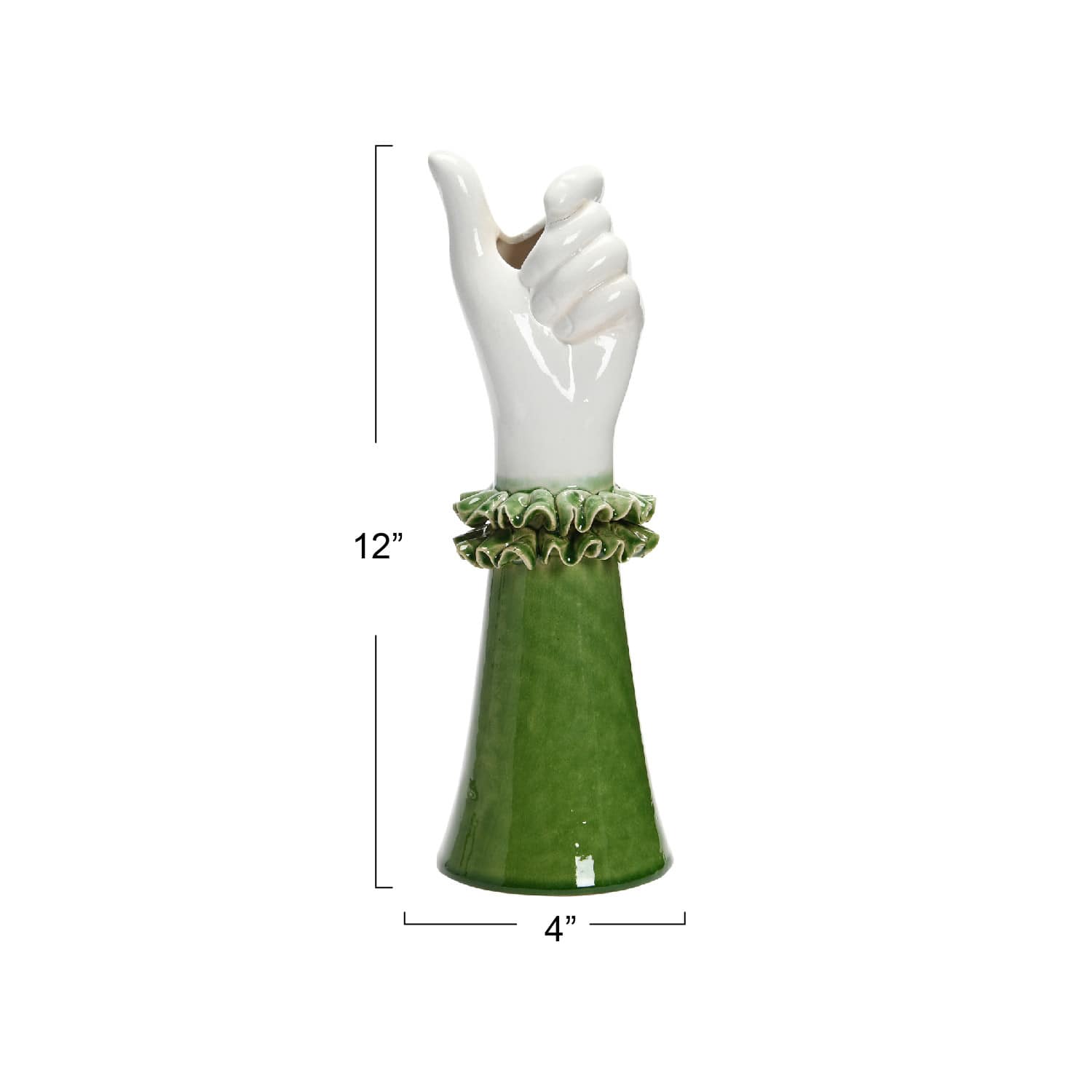 Hello Honey® 12" Green & White Stoneware Hand Vase with Ruffled Shirt Sleeve