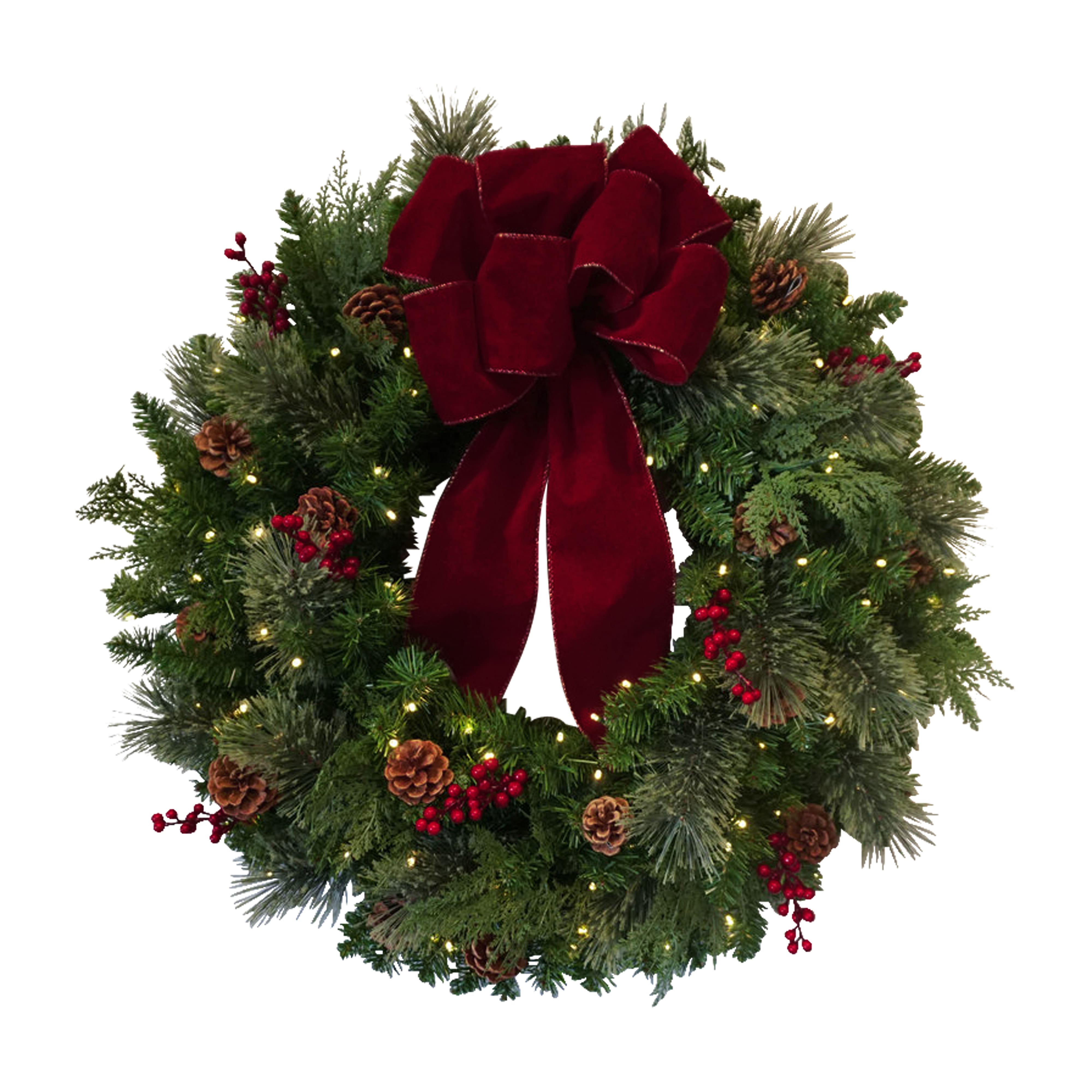 Haute Decor 30&#x22; Pre-Lit Berry &#x26; Pinecone Classic Christmas Wreath, Warm White LED Lights