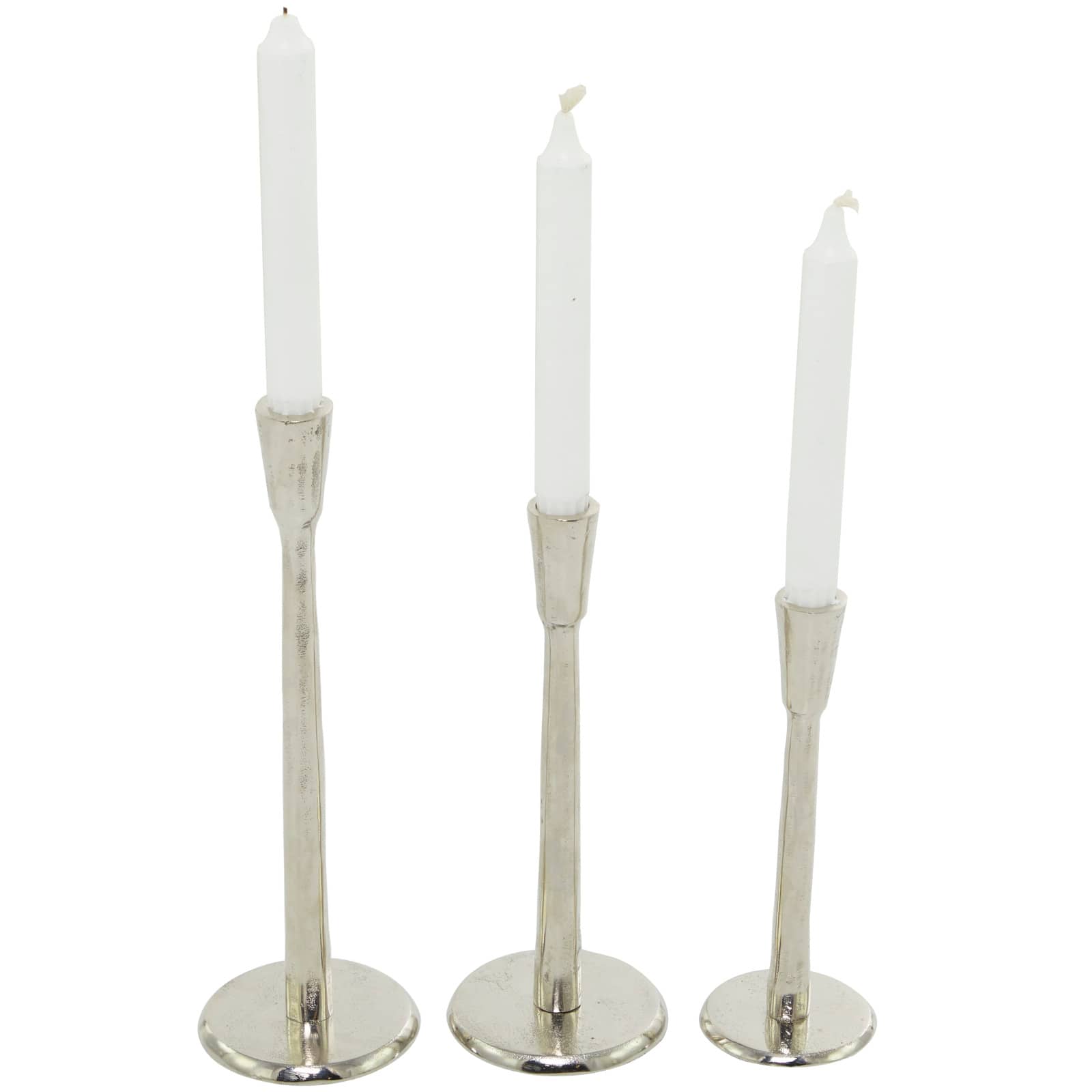 The Novogratz Silver Aluminum Tapered Candle Holder Set