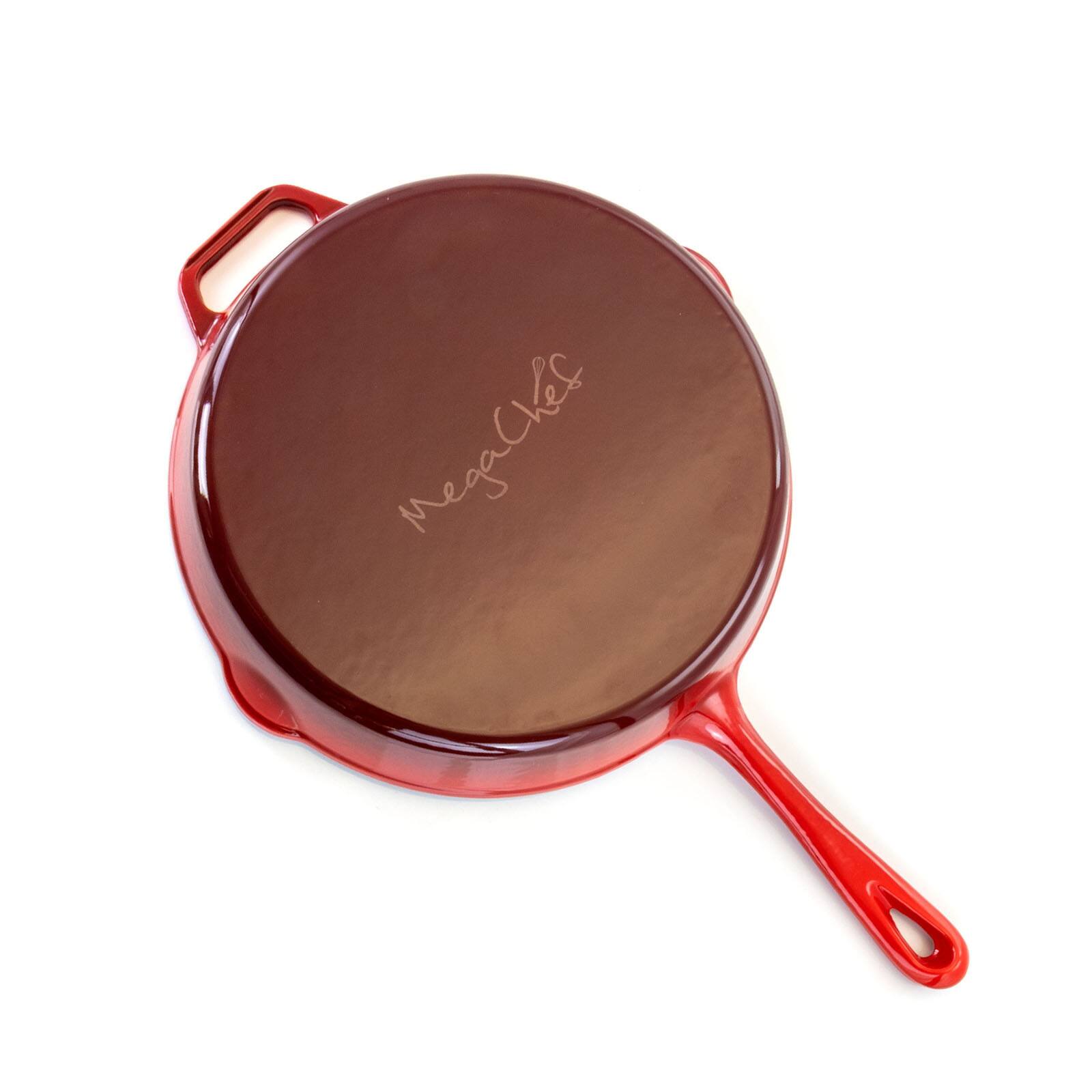 MegaChef 12" Round Red Enamel Cast Iron Skillet