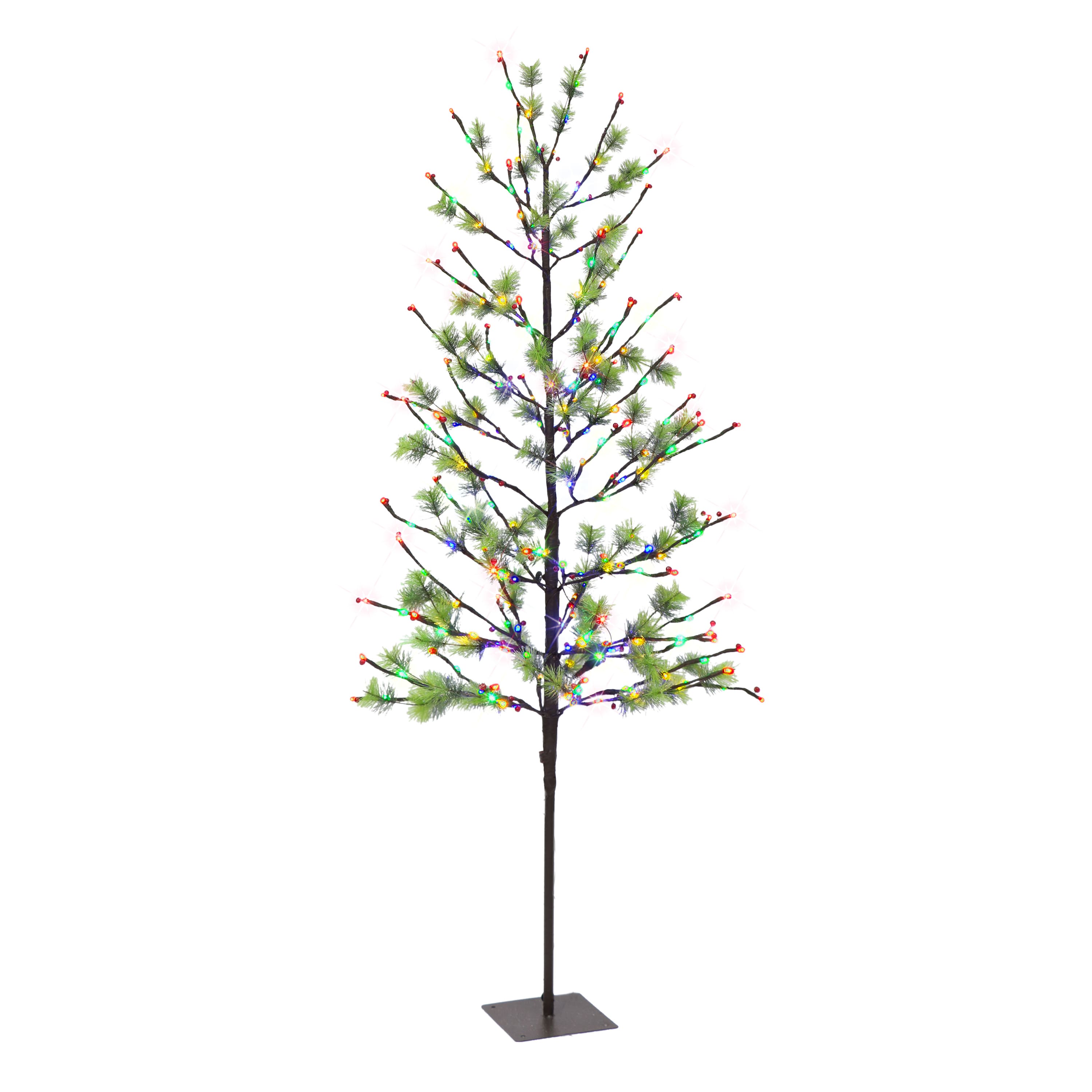 6ft. Pre-Lit Twig Artificial Christmas Tree, Multicolor LED Twinkle Lights