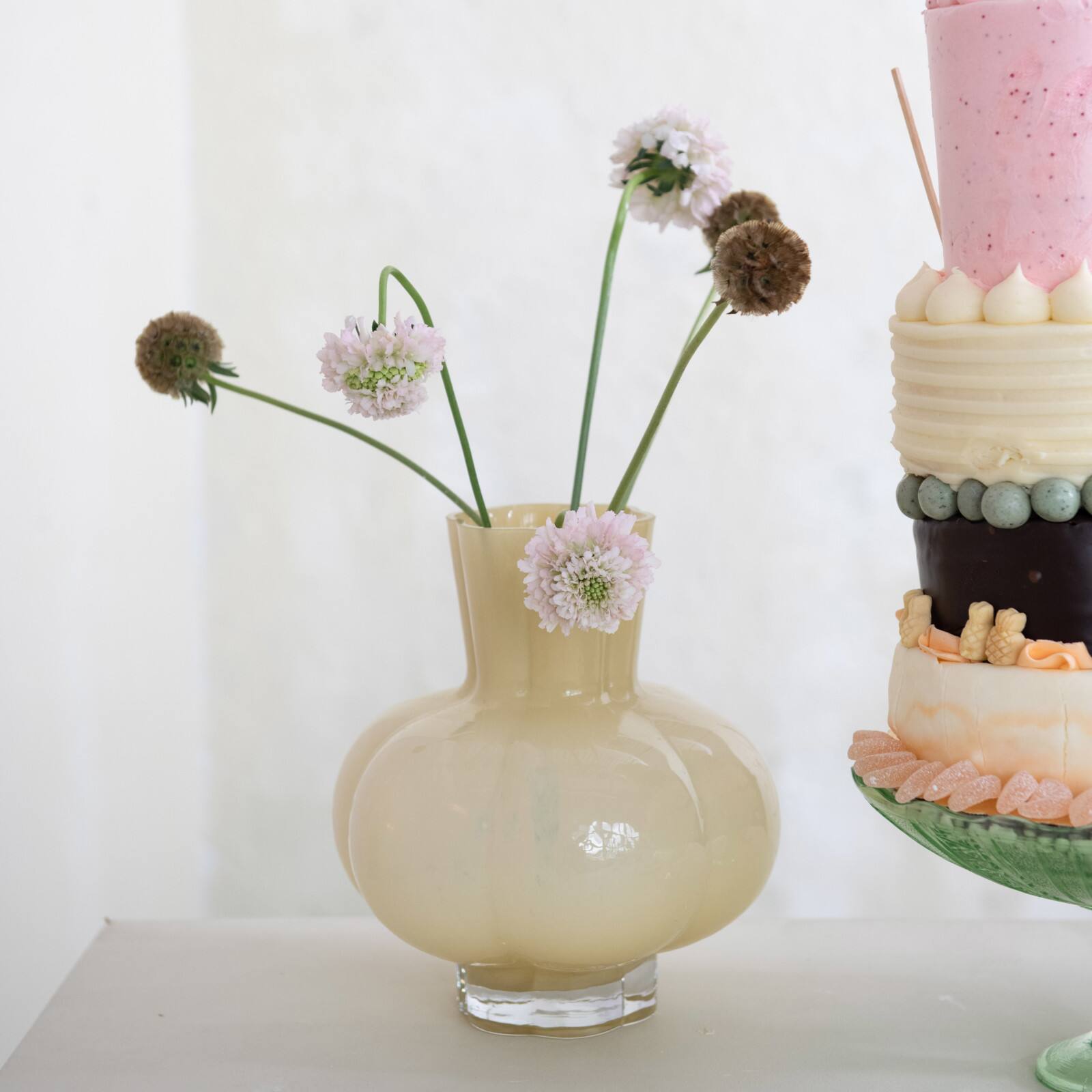 Hello Honey&#xAE; 9.25&#x22; Light Yellow Round Opaque Glass Vase
