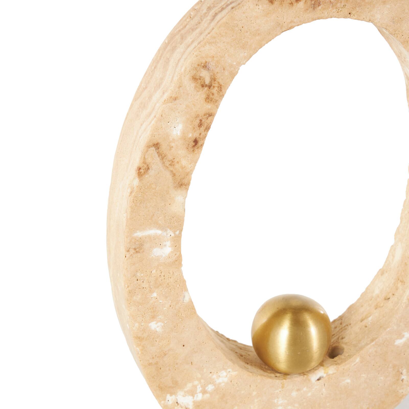 7" x 12" Cream Marble Abstract Oval Decorative Sculpture with Gold Ball and White Base