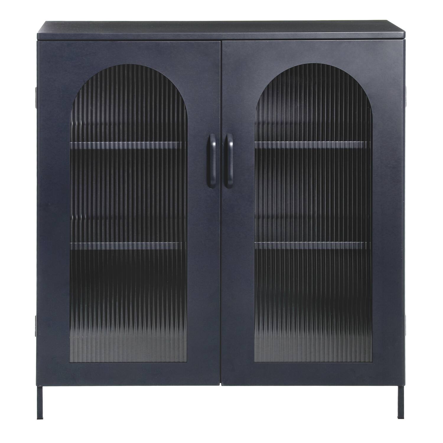 Hello Honey® Solstice 3ft. Black Metal Cabinet with Arched Glass Doors